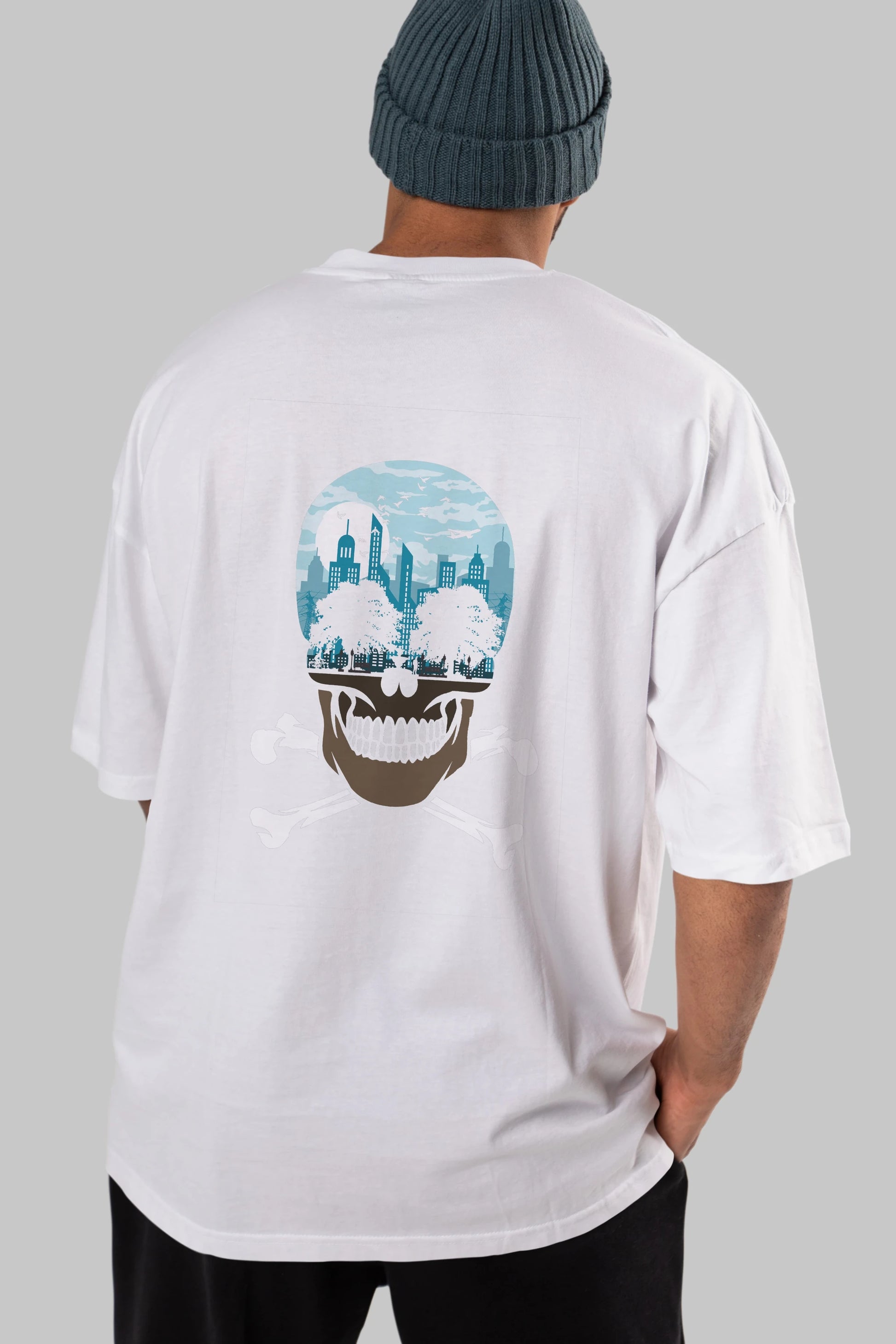 Death City Arka Baskılı Oversize t-shirt %100 pamuk Erkek Kadın Unisex