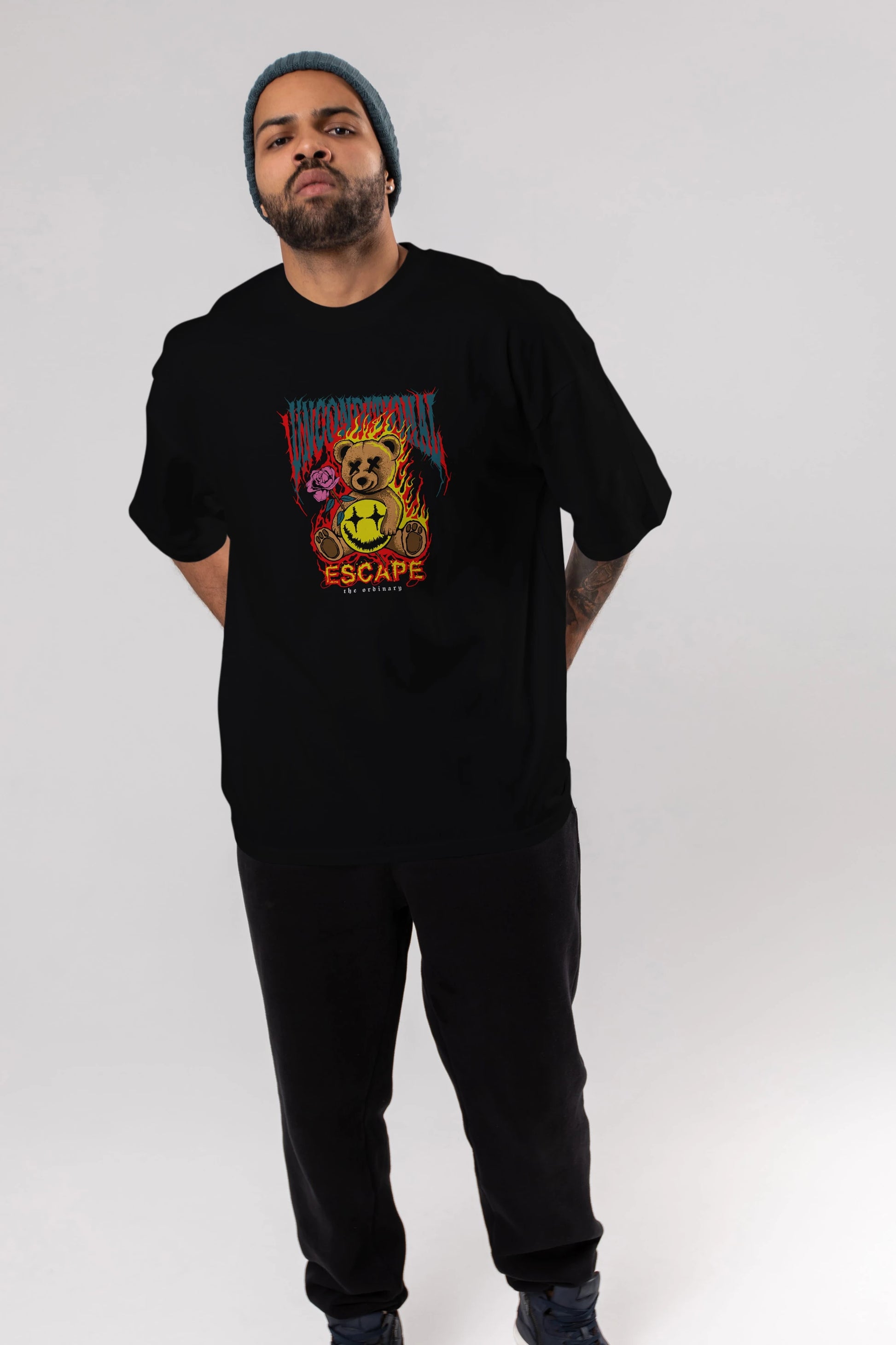 Escape Bear Ön Baskılı Oversize t-shirt Erkek Kadın Unisex