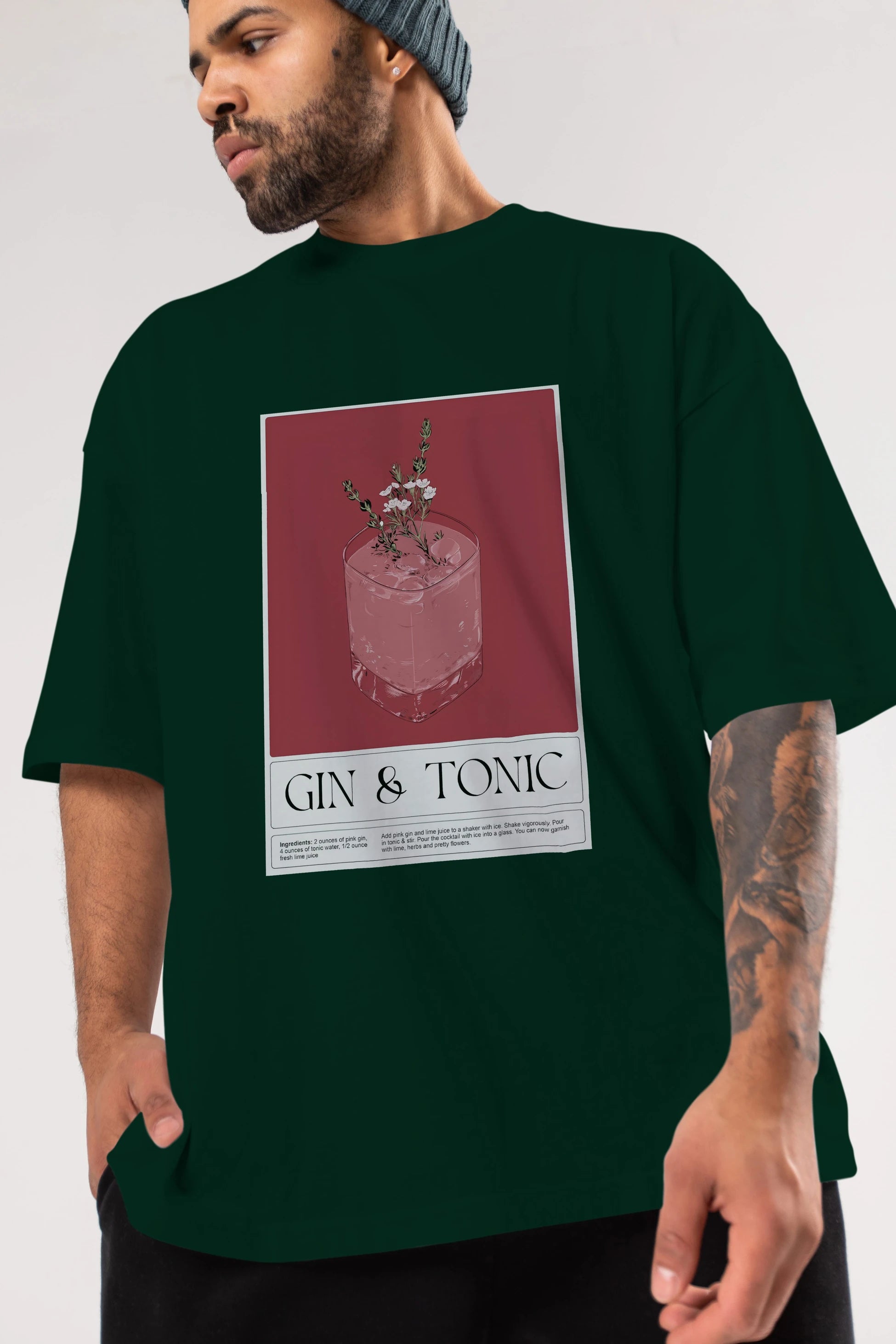 Gin Tonic 4 Ön Baskılı Oversize t-shirt Erkek Kadın Unisex %100 Pamuk Bisiklet Yaka tişort