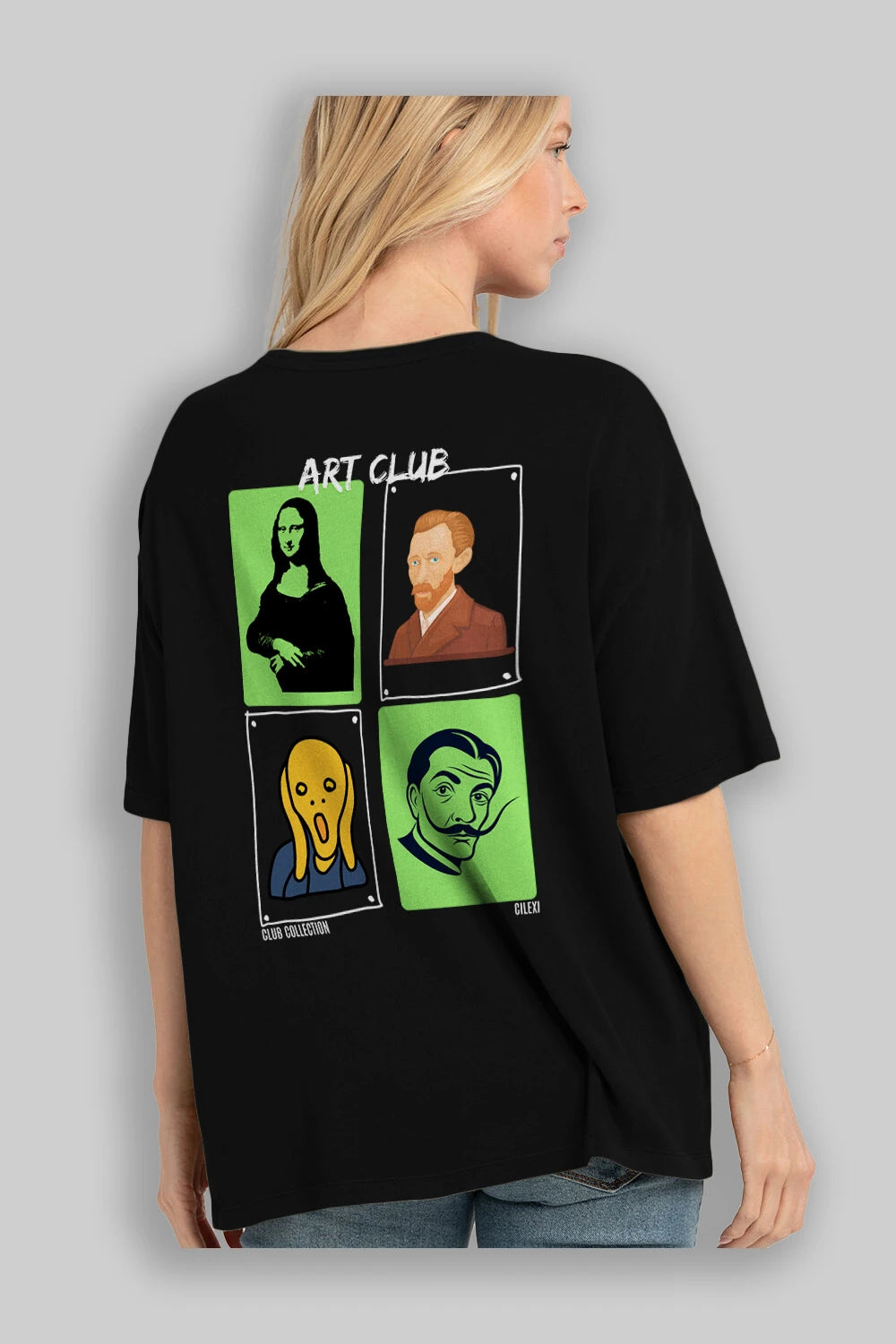 Art Club Arka Baskılı Oversize t-shirt Erkek Kadın %100 Pamuk Bisiklet Yaka tişort