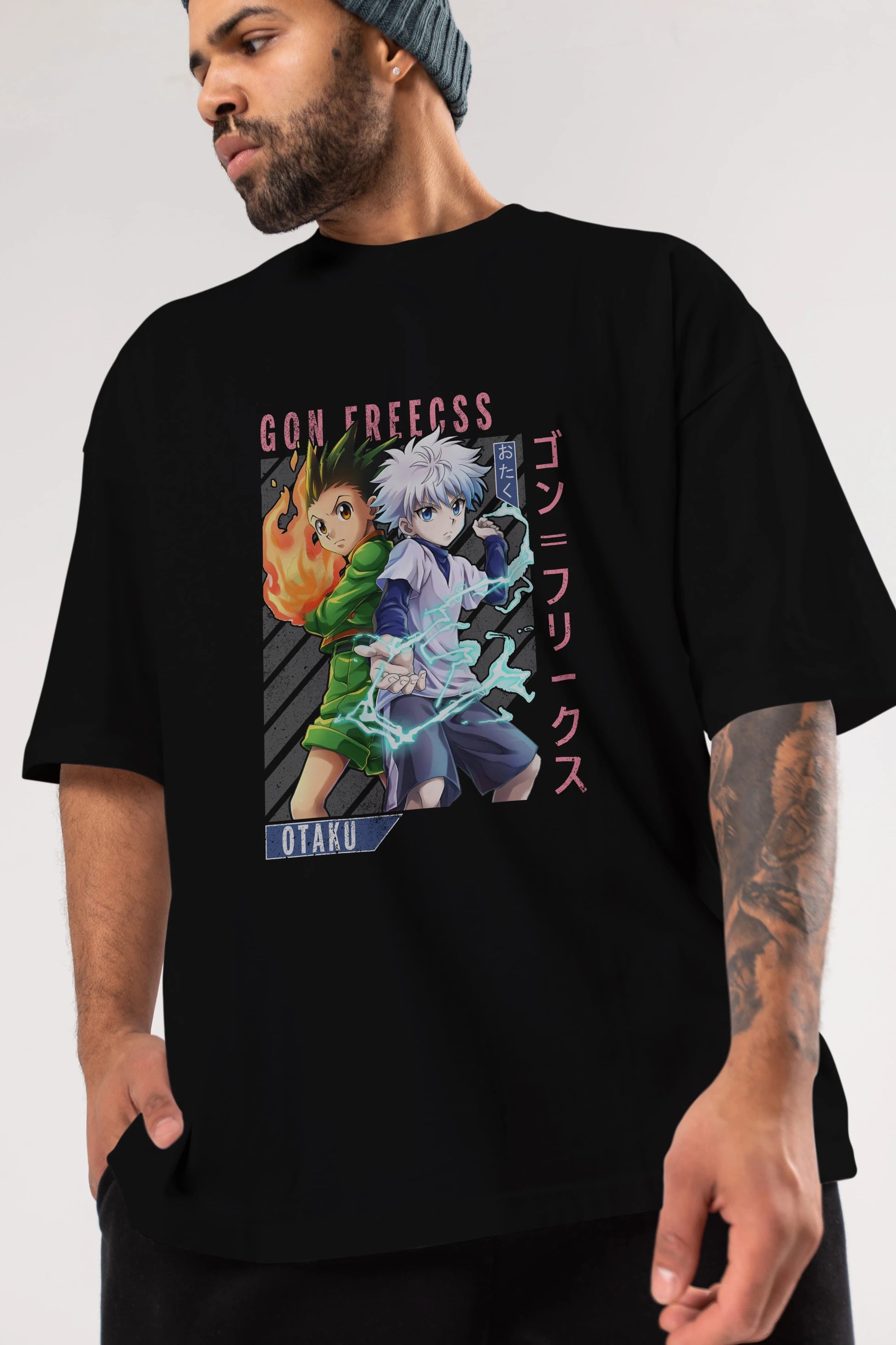 Gon Freecss HUNTER X HUNTER 1 Anime Ön Baskılı Oversize t-shirt %100 pamuk Erkek Kadın Unisex
