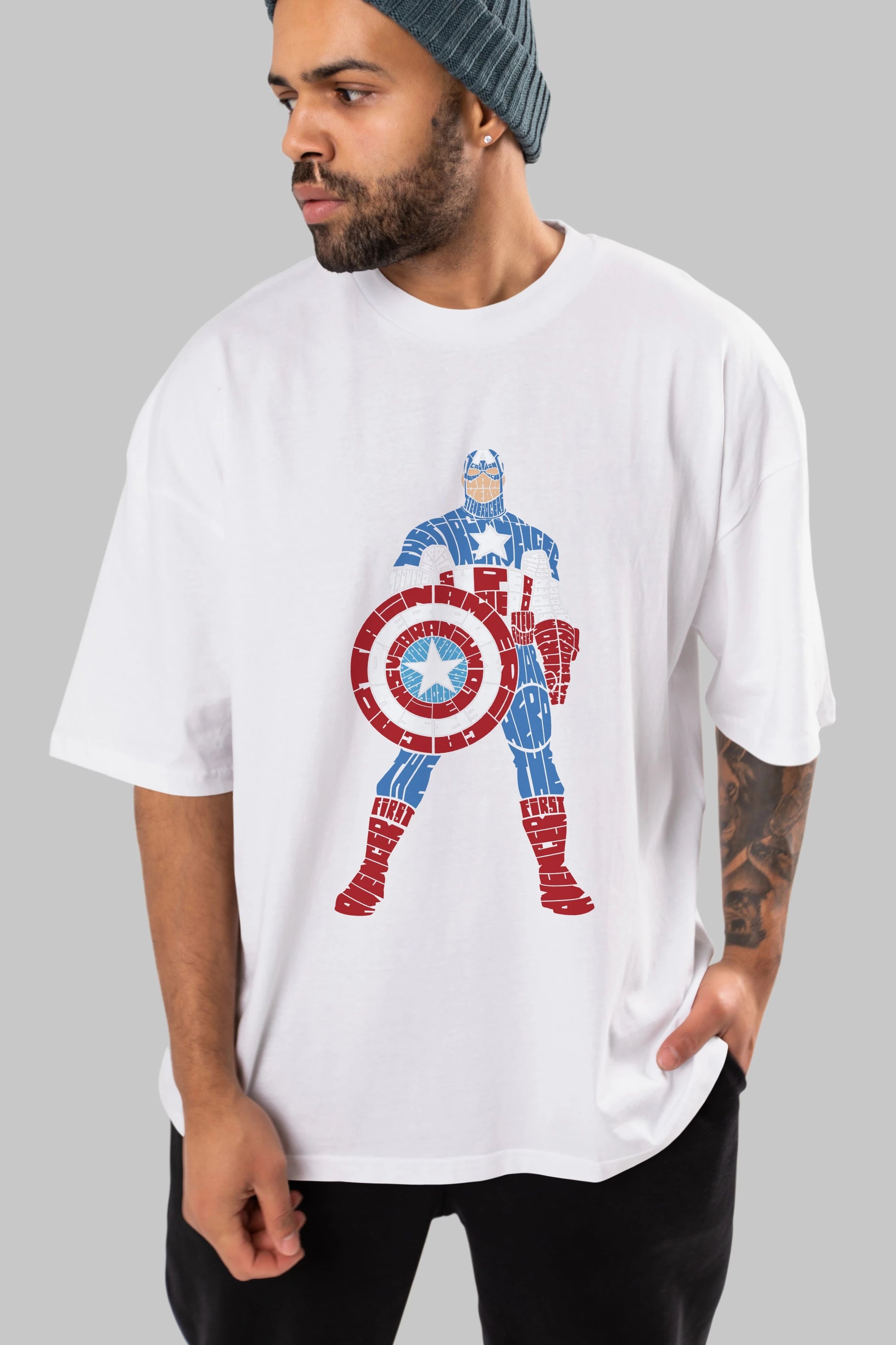 Captain America Ön Baskılı Oversize t-shirt %100 pamuk Erkek Kadın Unisex