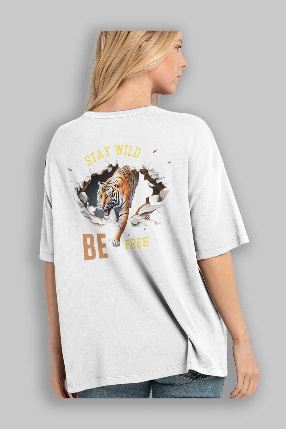 Stay Wild Be Free Yazılı Arka Baskılı Oversize t-shirt Erkek Kadın Unisex