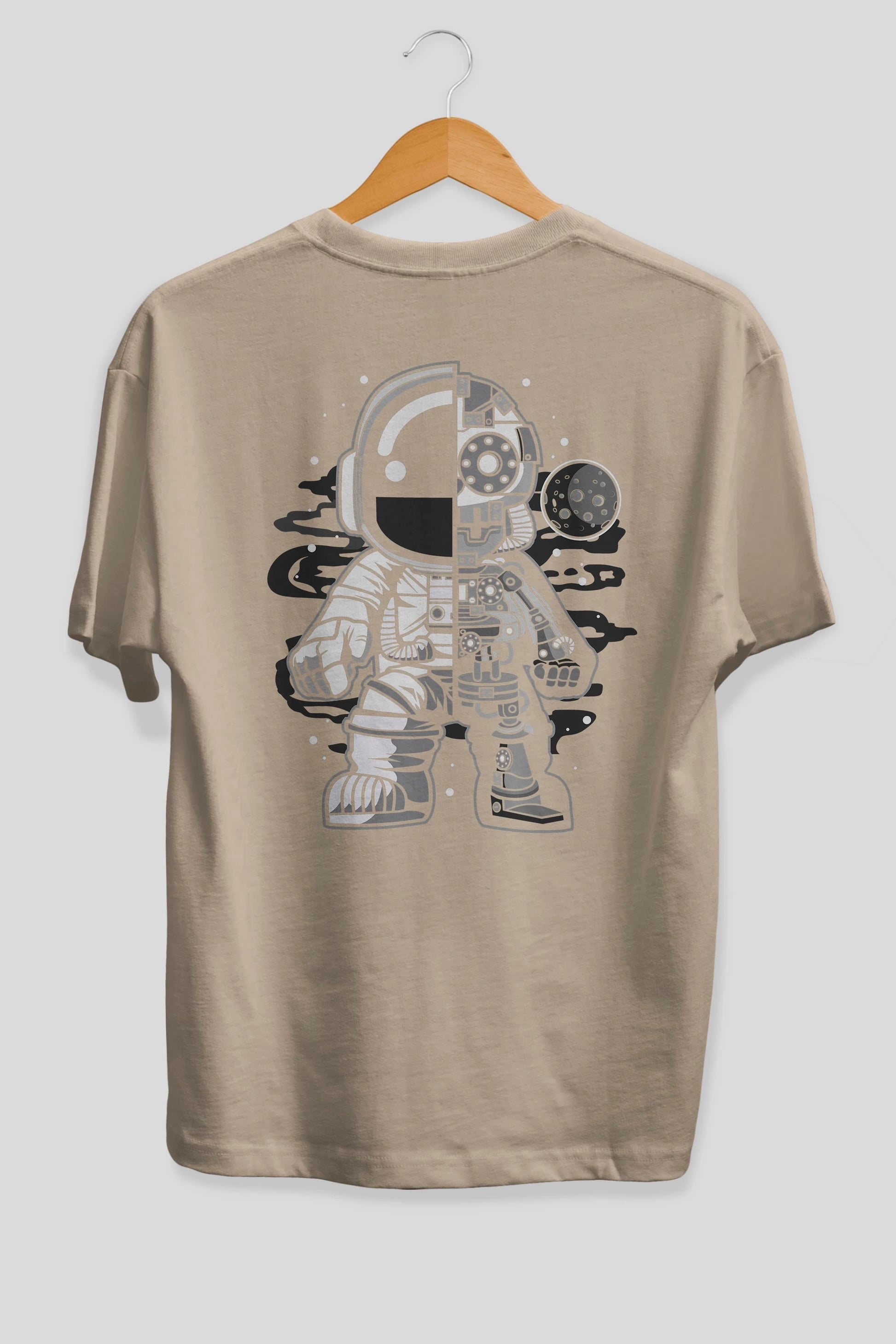 Astronaut Half Robot Arka Baskılı Oversize t-shirt Erkek Kadın Unisex