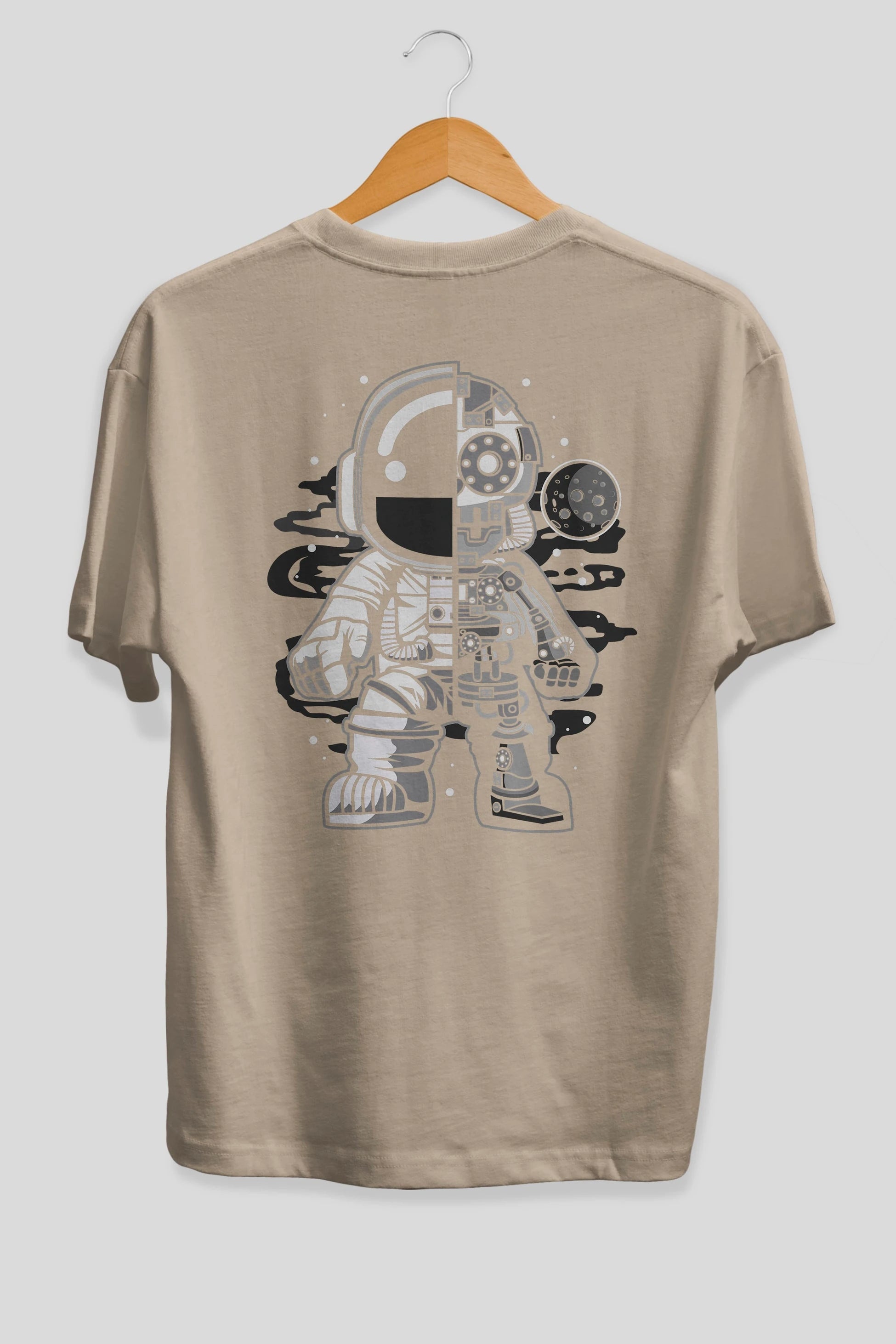 Astronaut Half Robot Arka Baskılı Oversize t-shirt Erkek Kadın Unisex