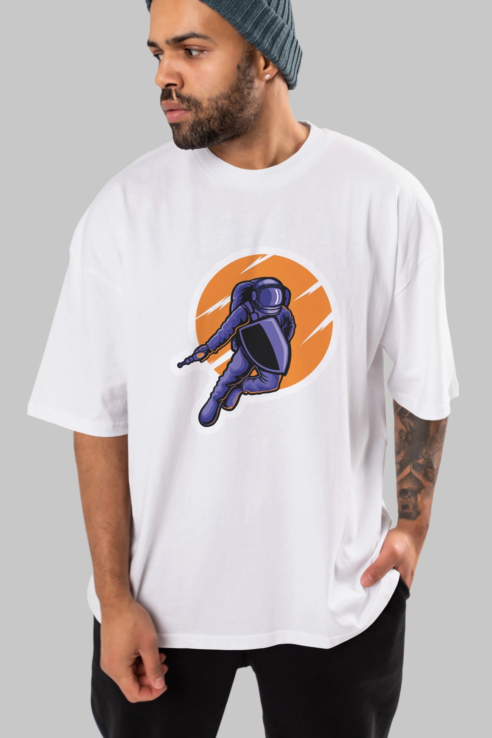 Astro Wars Sticker Ön Baskılı Oversize t-shirt Erkek Kadın Unisex
