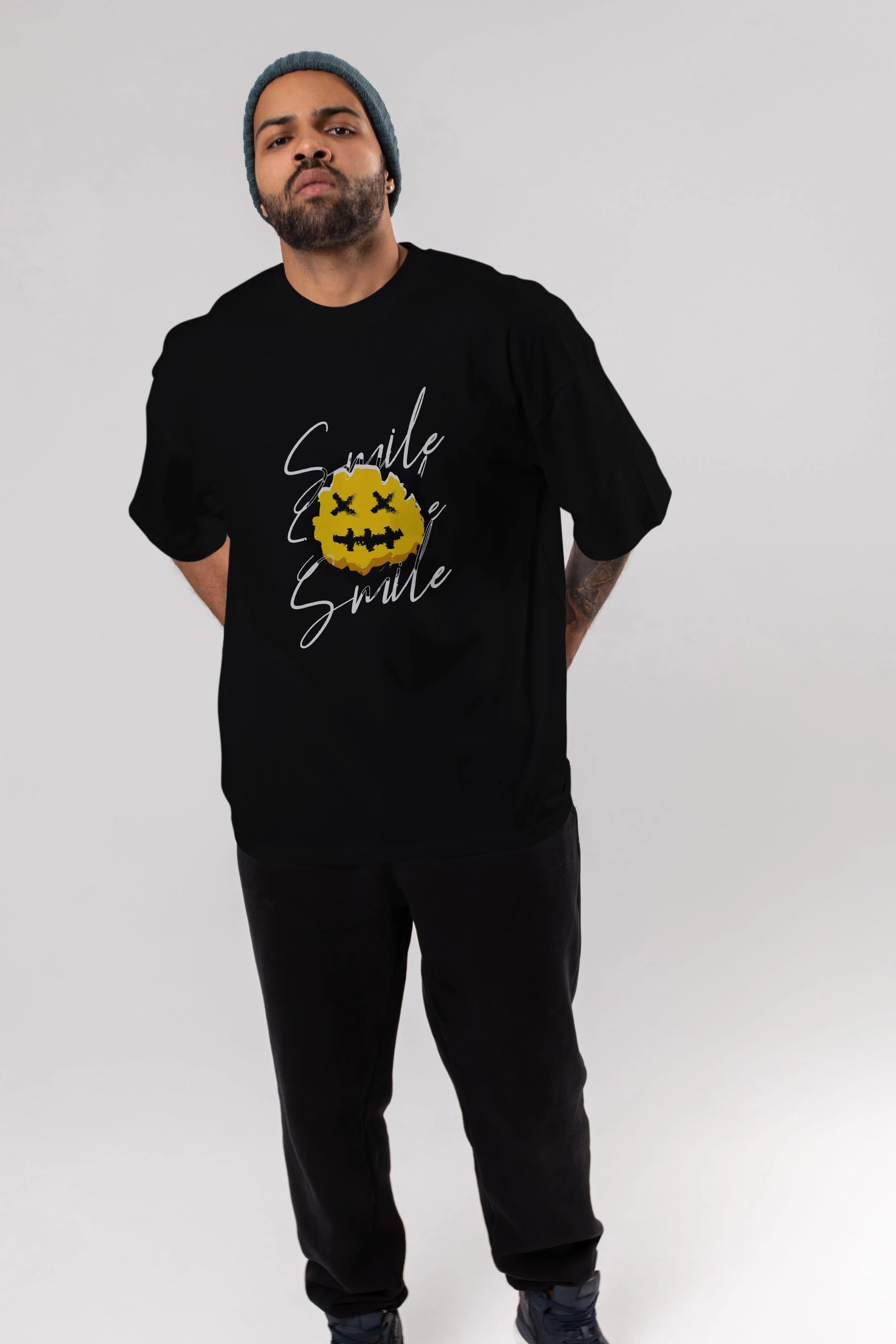 Smile Emoji Ön Baskılı Oversize t-shirt Erkek Kadın Unisex