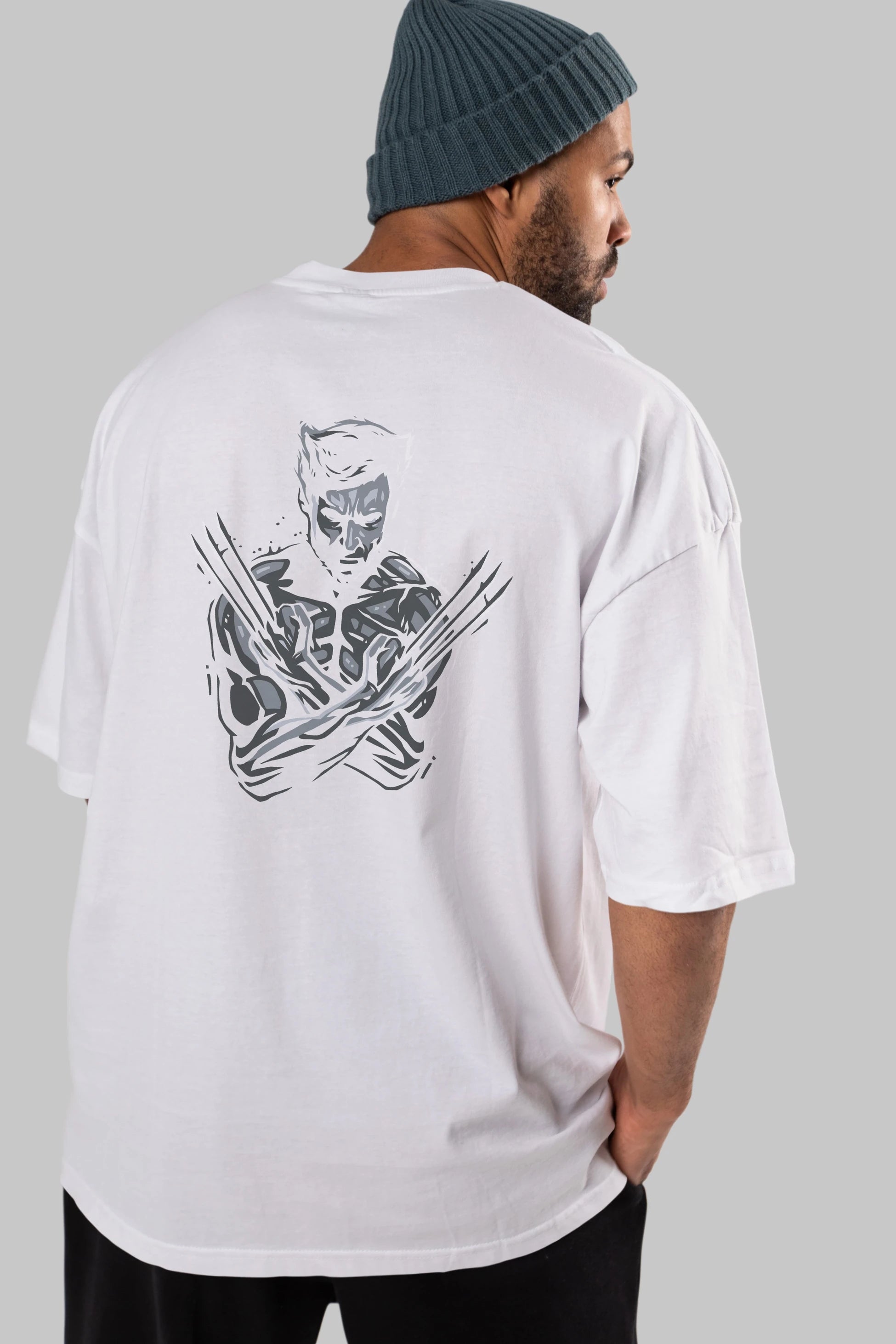 Wolverine Arka Baskılı Oversize t-shirt Erkek Kadın Unisex %100 Pamuk Bisiklet Yaka tişort