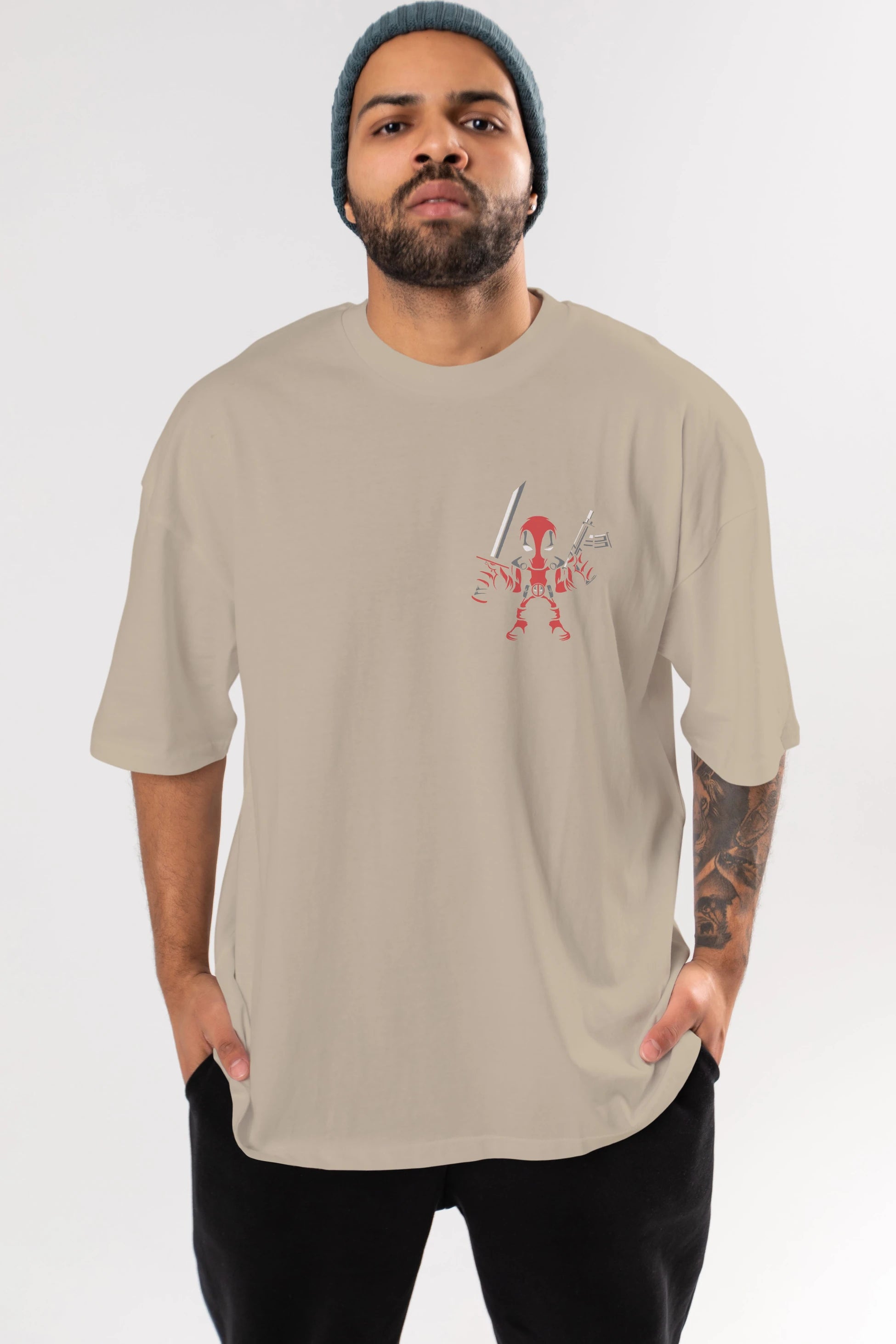 Deadpool (11) Ön Sol Baskılı Oversize t-shirt Erkek Kadın Unisex %100 Pamuk Bisiklet Yaka tişort