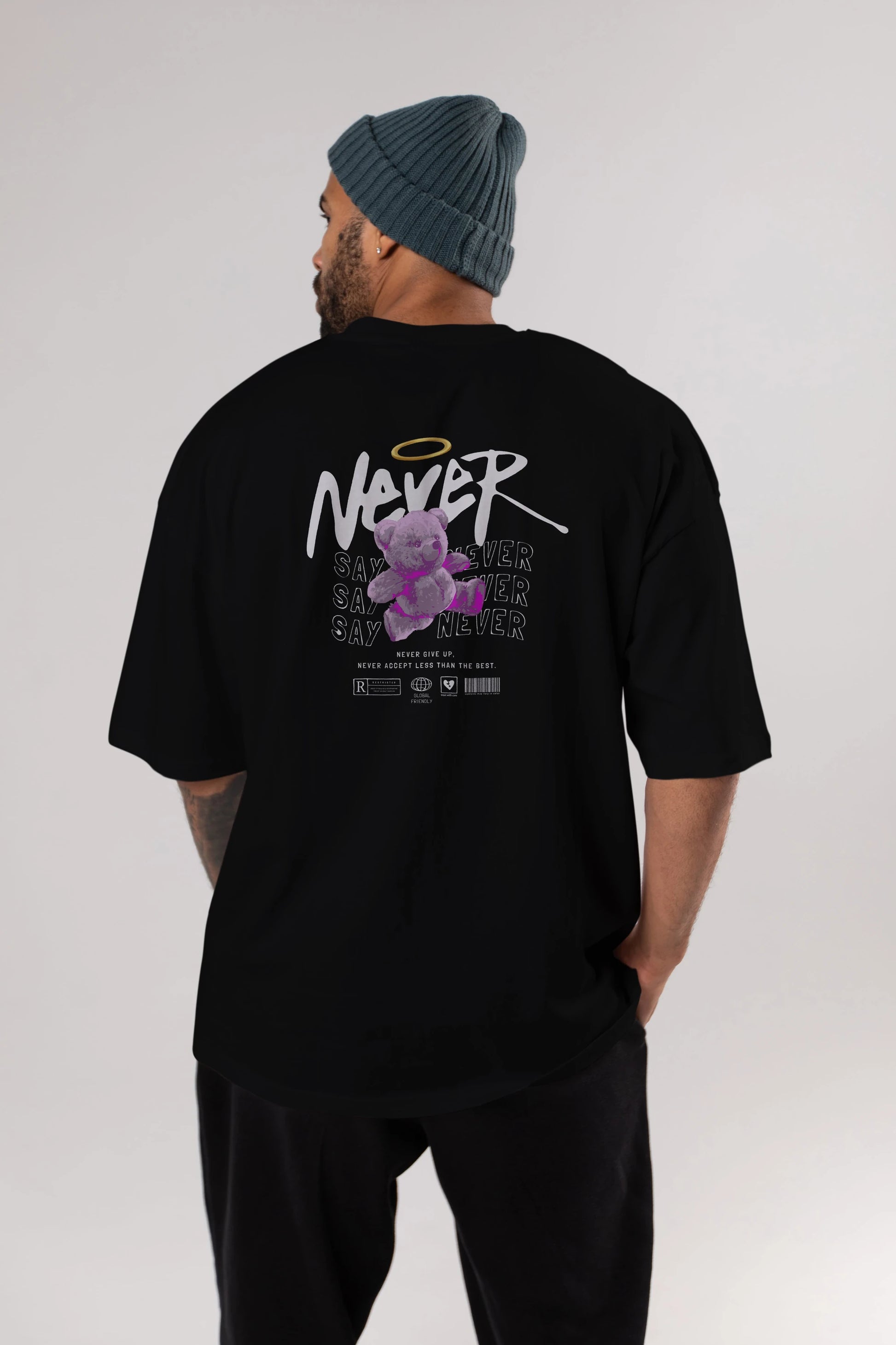 Teddy Bear Never Arka Baskılı Oversize t-shirt Erkek Kadın Unisex