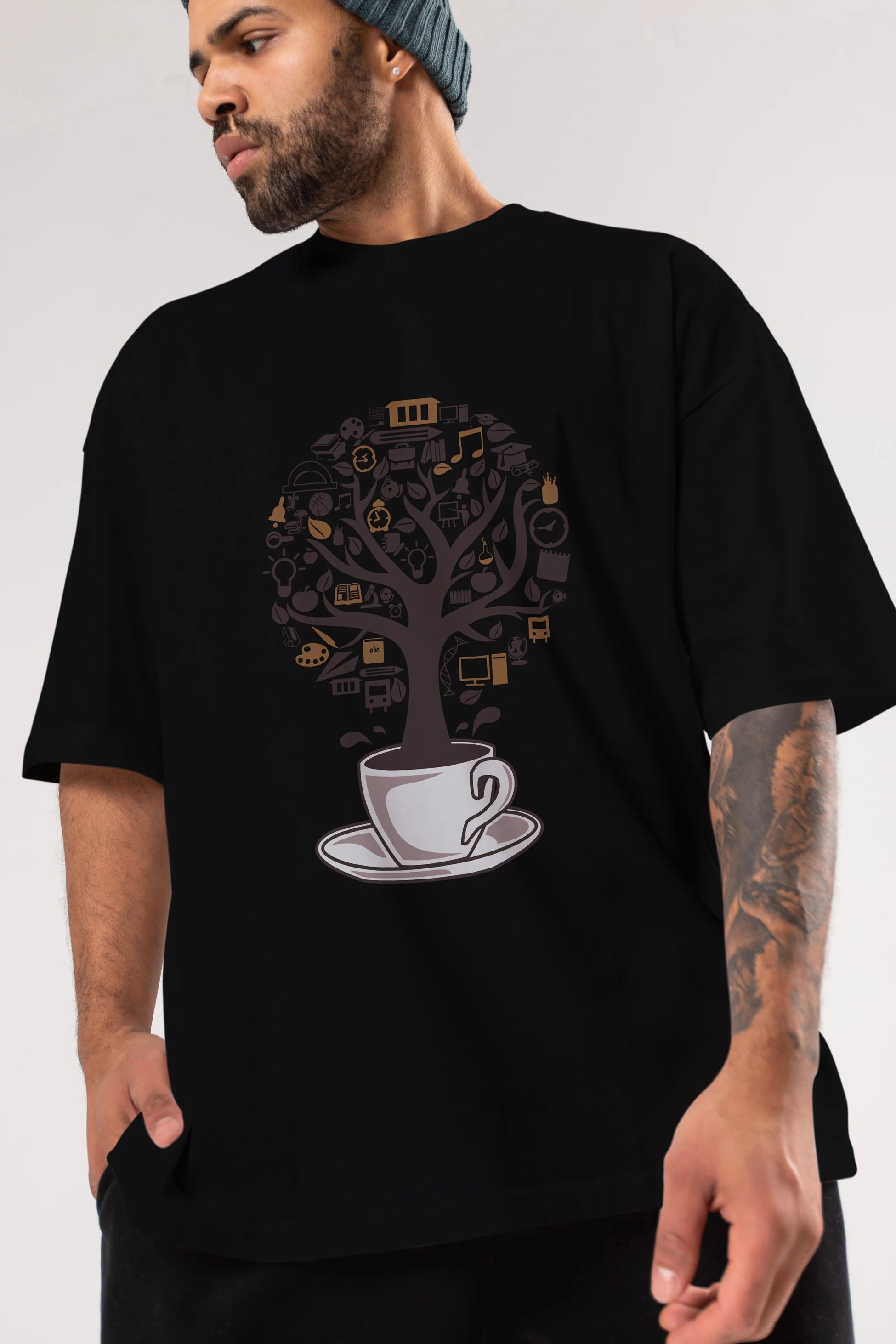 Coffee Tree Ön Baskılı Oversize t-shirt %100 pamuk Erkek Kadın Unisex