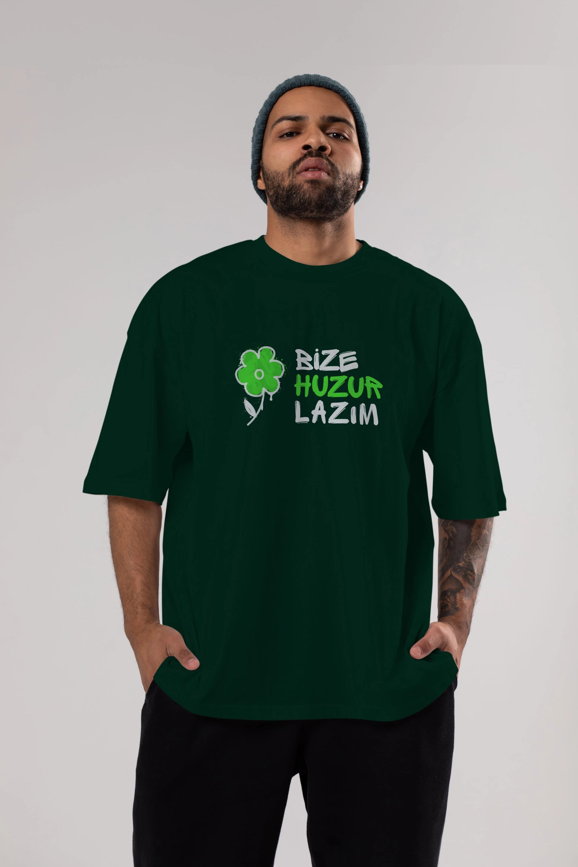 Bize Huzur Lazım Ön Baskılı Oversize t-shirt Erkek Kadın Unisex