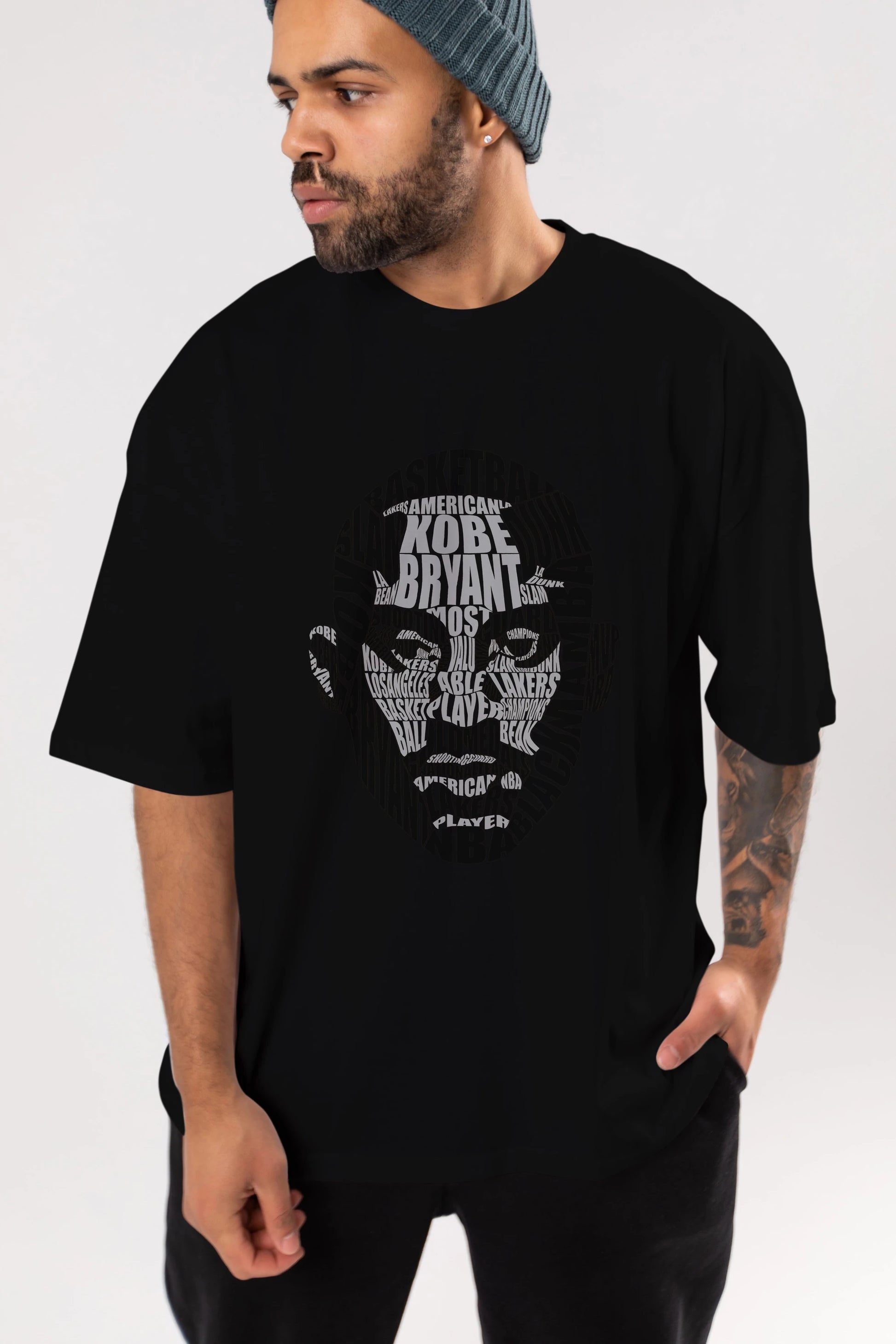 Kobe Bryan Calligram Ön Baskılı Oversize t-shirt %100 pamuk Erkek Kadın Unisex