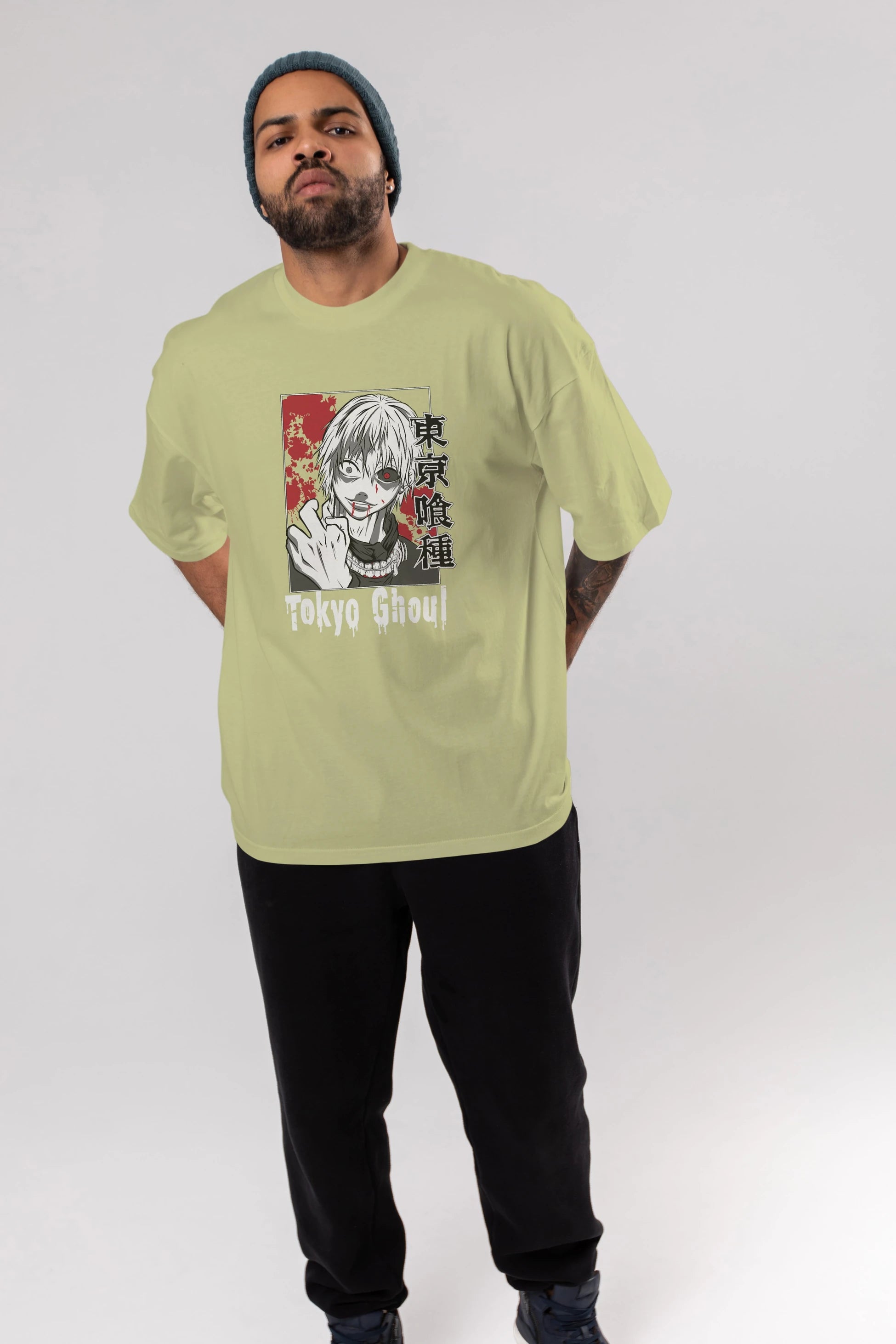 Kaneki Ken TOKYO GHOUL Anime Ön Baskılı Oversize t-shirt %100 pamuk Erkek Kadın Unisex