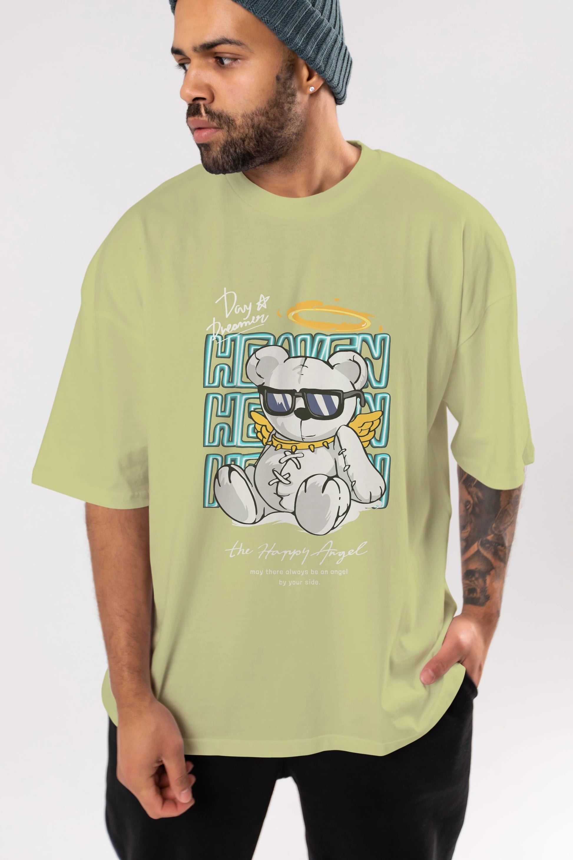 Heaven Bear Ön Baskılı Oversize t-shirt Erkek Kadın Unisex