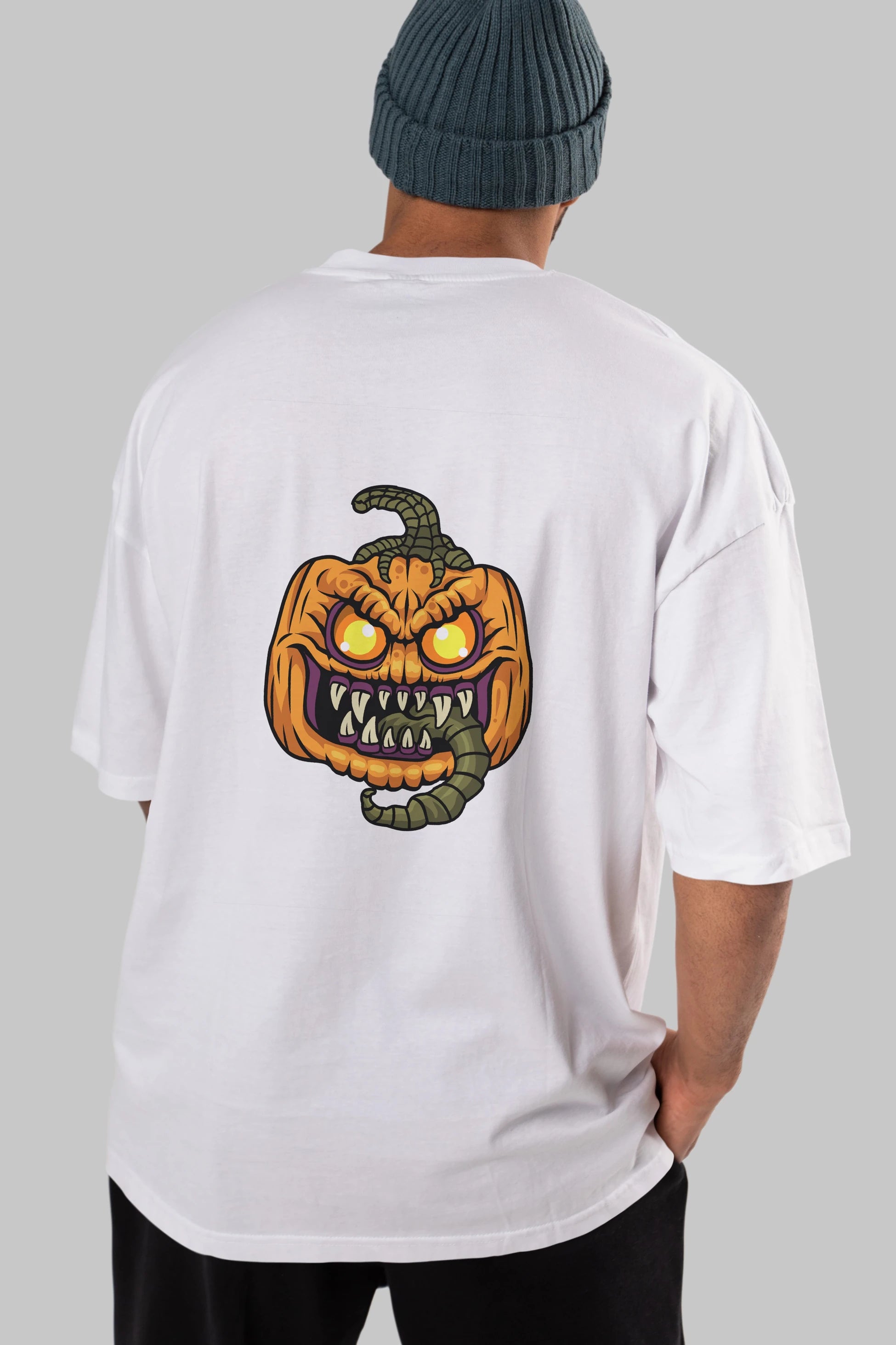 Halloween Arka Baskılı Oversize t-shirt Erkek Kadın Unisex %100 Pamuk tişort