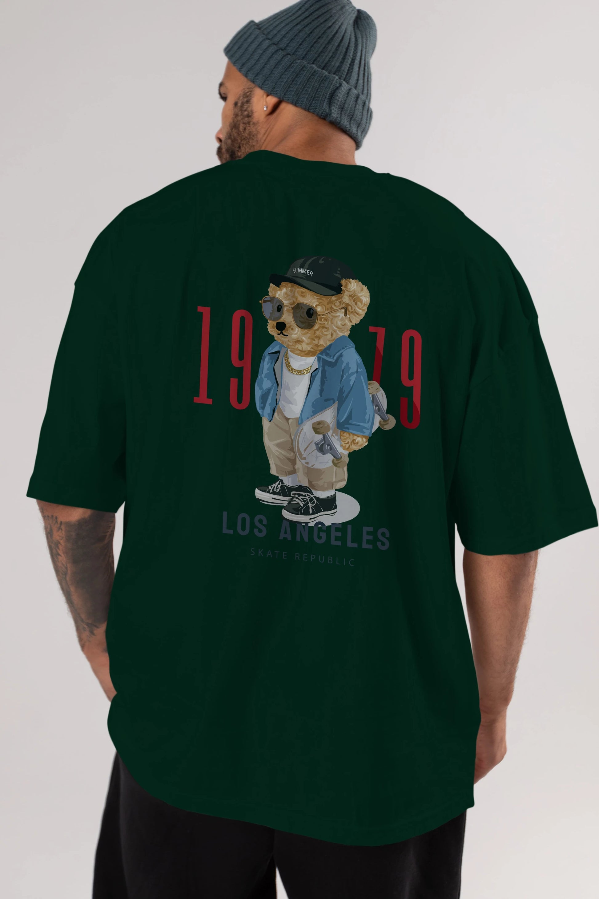 Teddy Bear Los Angeles Arka Baskılı Oversize t-shirt Erkek Kadın Unisex %100 Pamuk