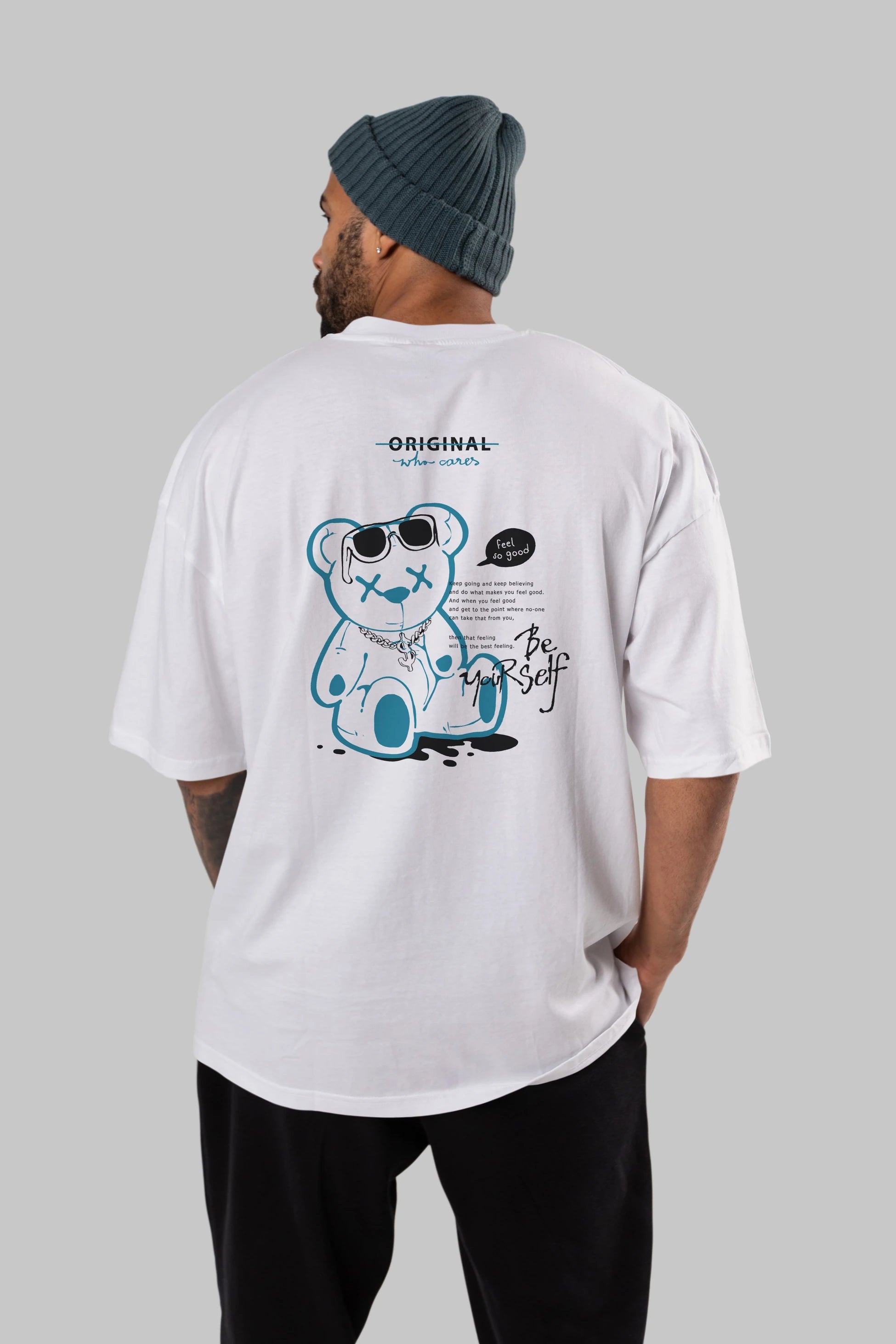 Feel So Good Bear Arka Baskılı Oversize t-shirt Erkek Kadın Unisex
