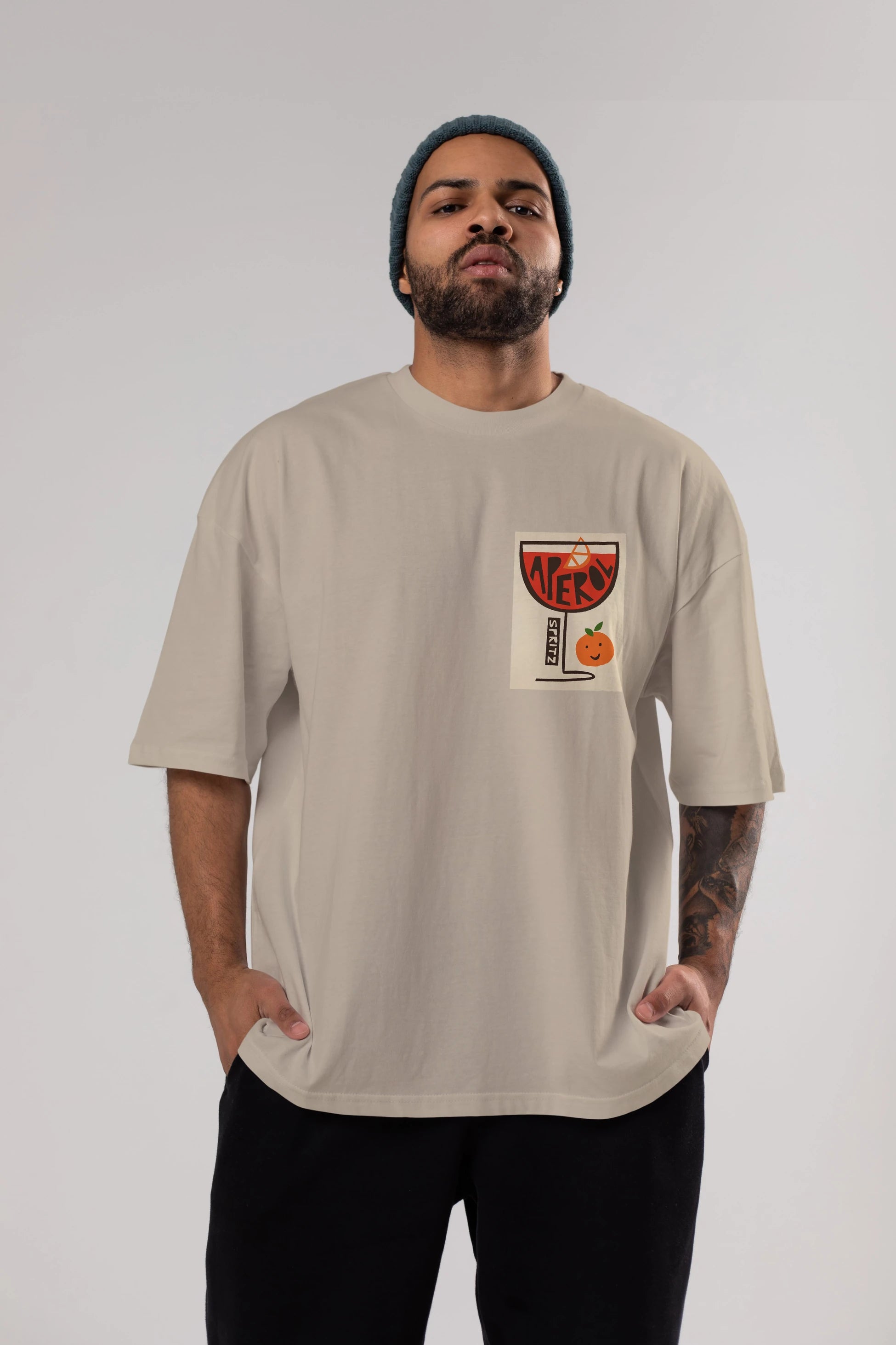 Aperol Spritz 9 Ön Sol Baskılı Oversize t-shirt Erkek Kadın Unisex %100 Pamuk Bisiklet Yaka tişort