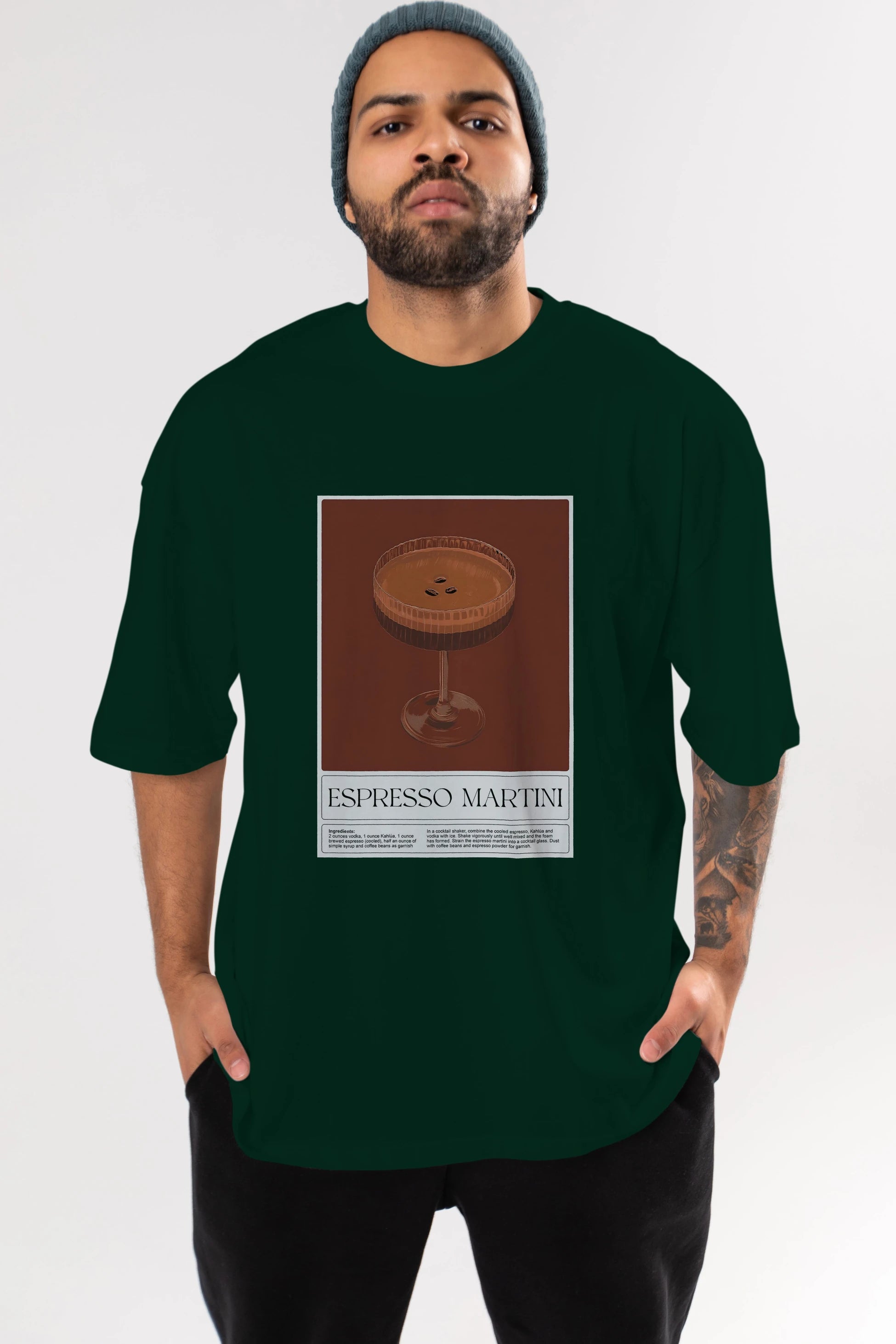 Espresso Martini Ön Baskılı Oversize t-shirt Erkek Kadın Unisex %100 Pamuk Bisiklet Yaka tişort