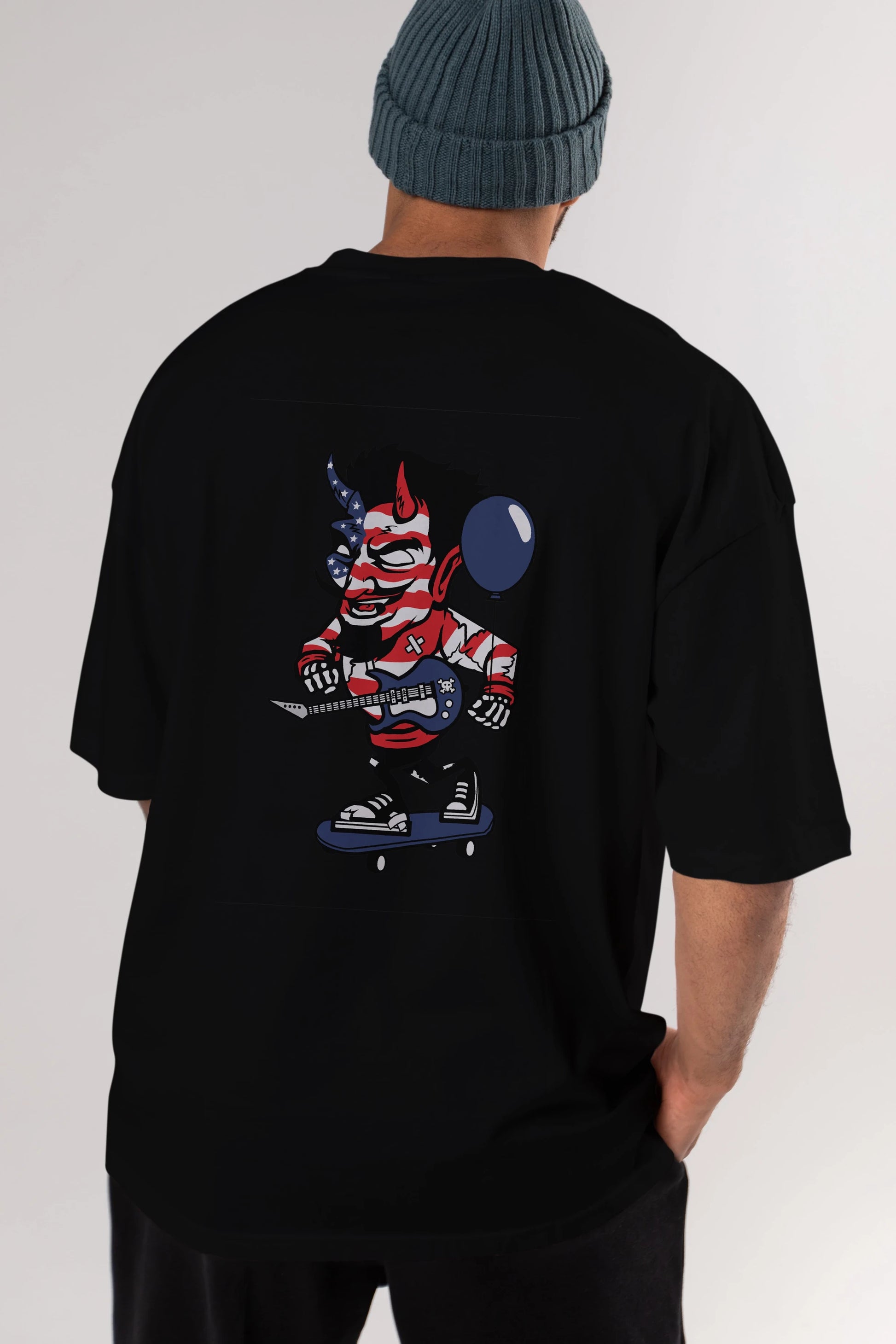 American Devil Skater Arka Baskılı Oversize t-shirt Erkek Kadın Unisex %100 Pamuk tişort