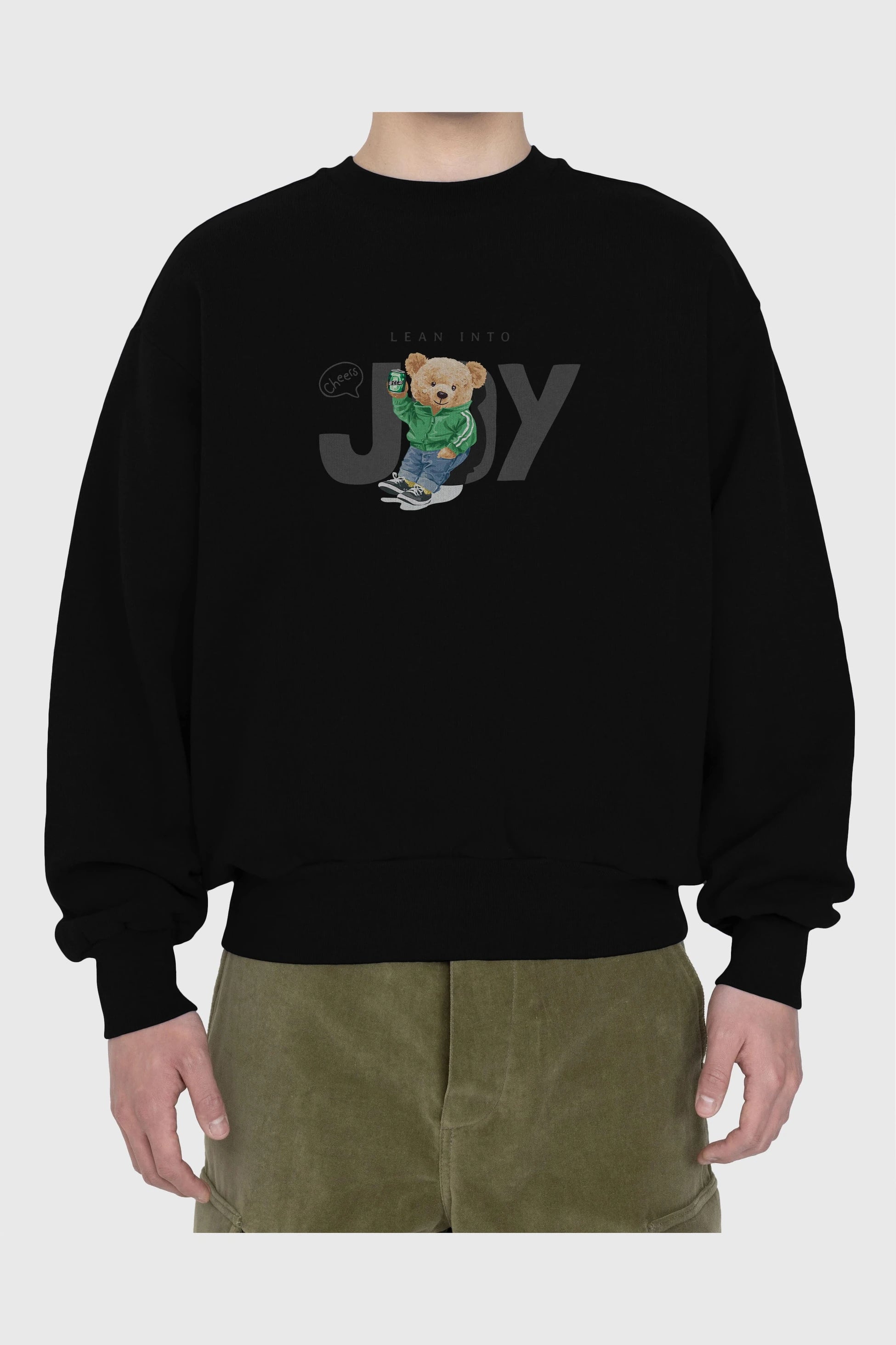 Teddy Bear Joy Ön Baskılı Oversize Sweatshirt Erkek Kadın Unisex