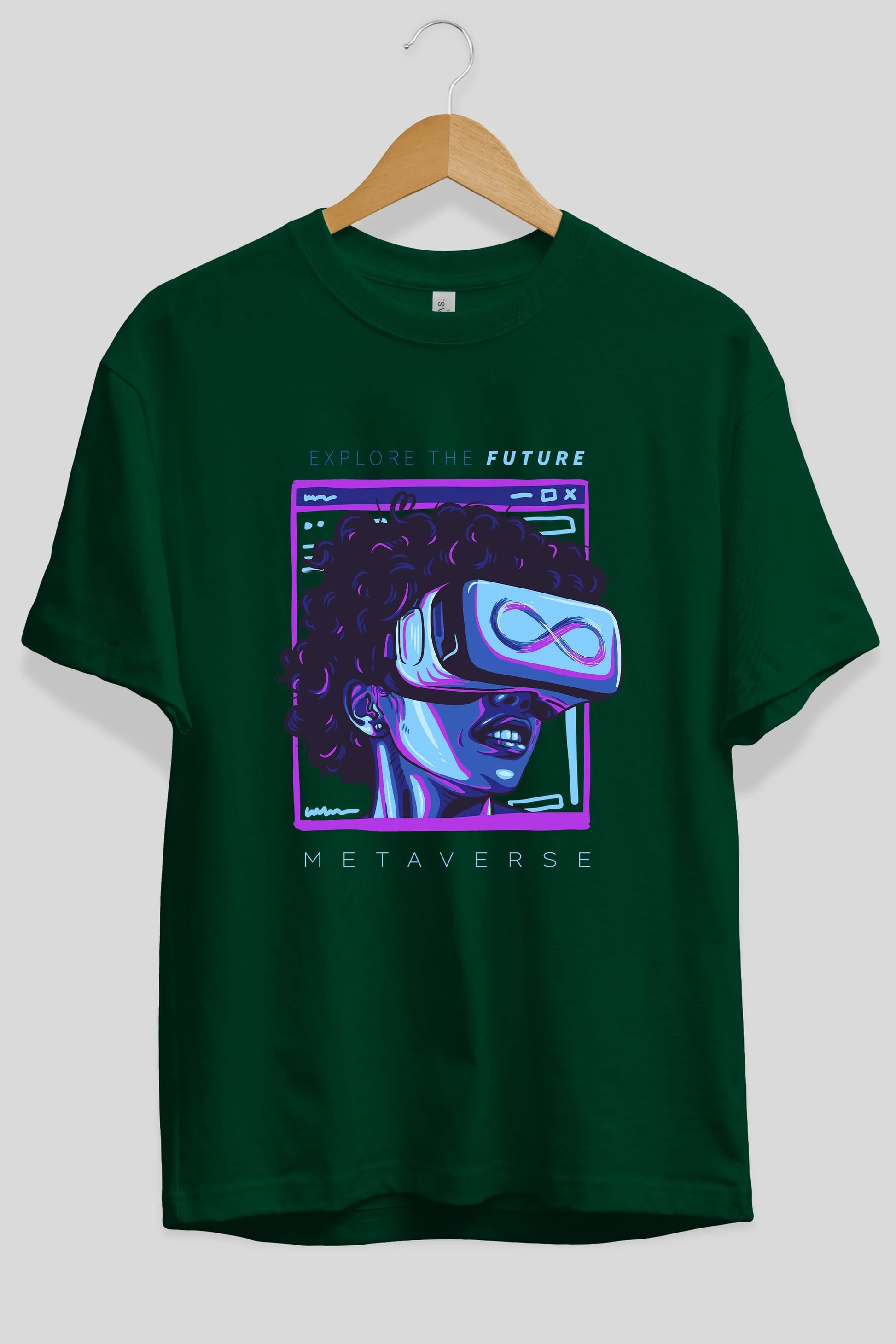 Metaverse Ön Baskılı Oversize t-shirt Erkek Kadın Unisex