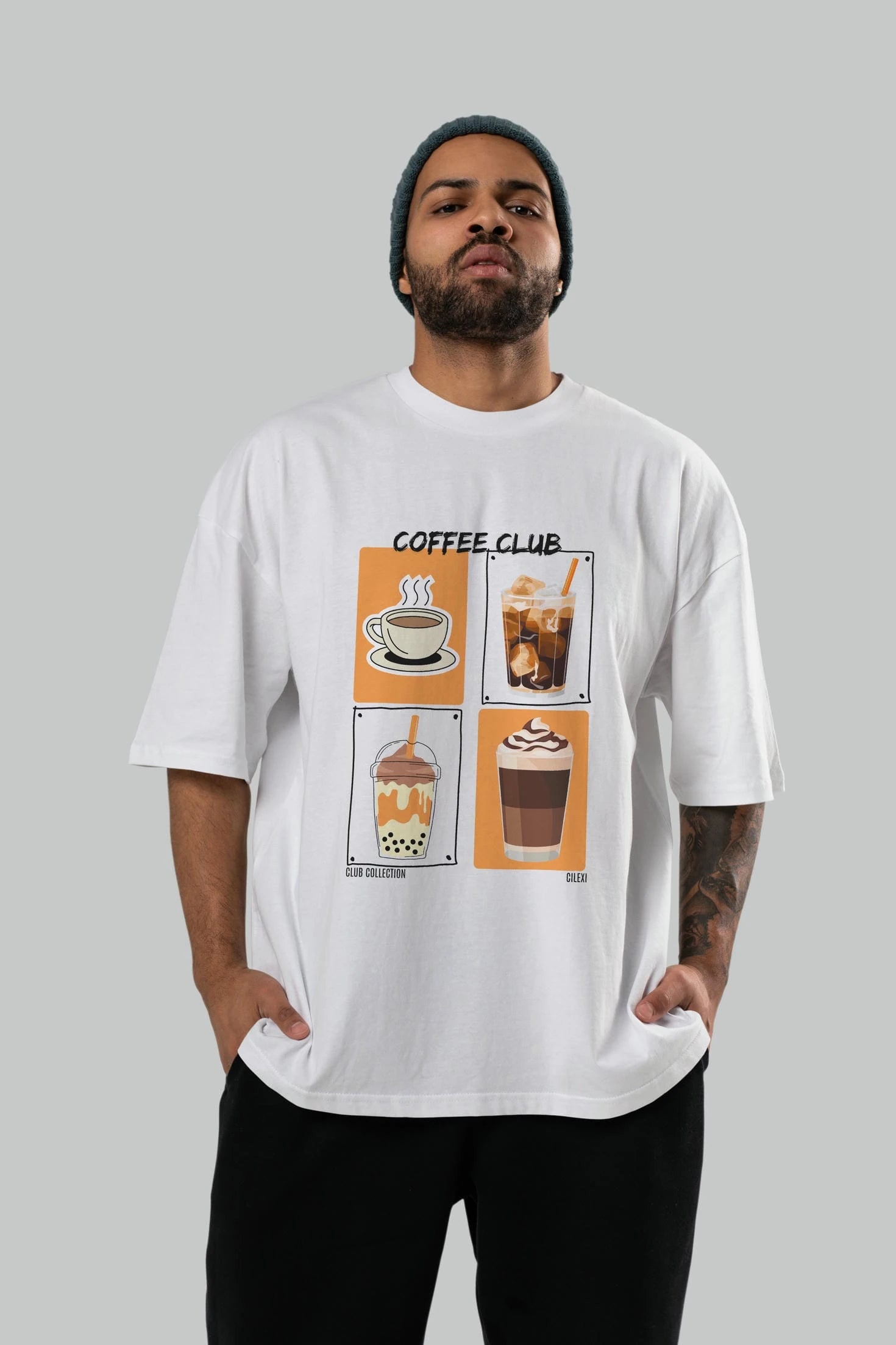 Coffee Club ön Baskılı Oversize t-shirt Erkek Kadın %100 Pamuk Bisiklet Yaka tişort