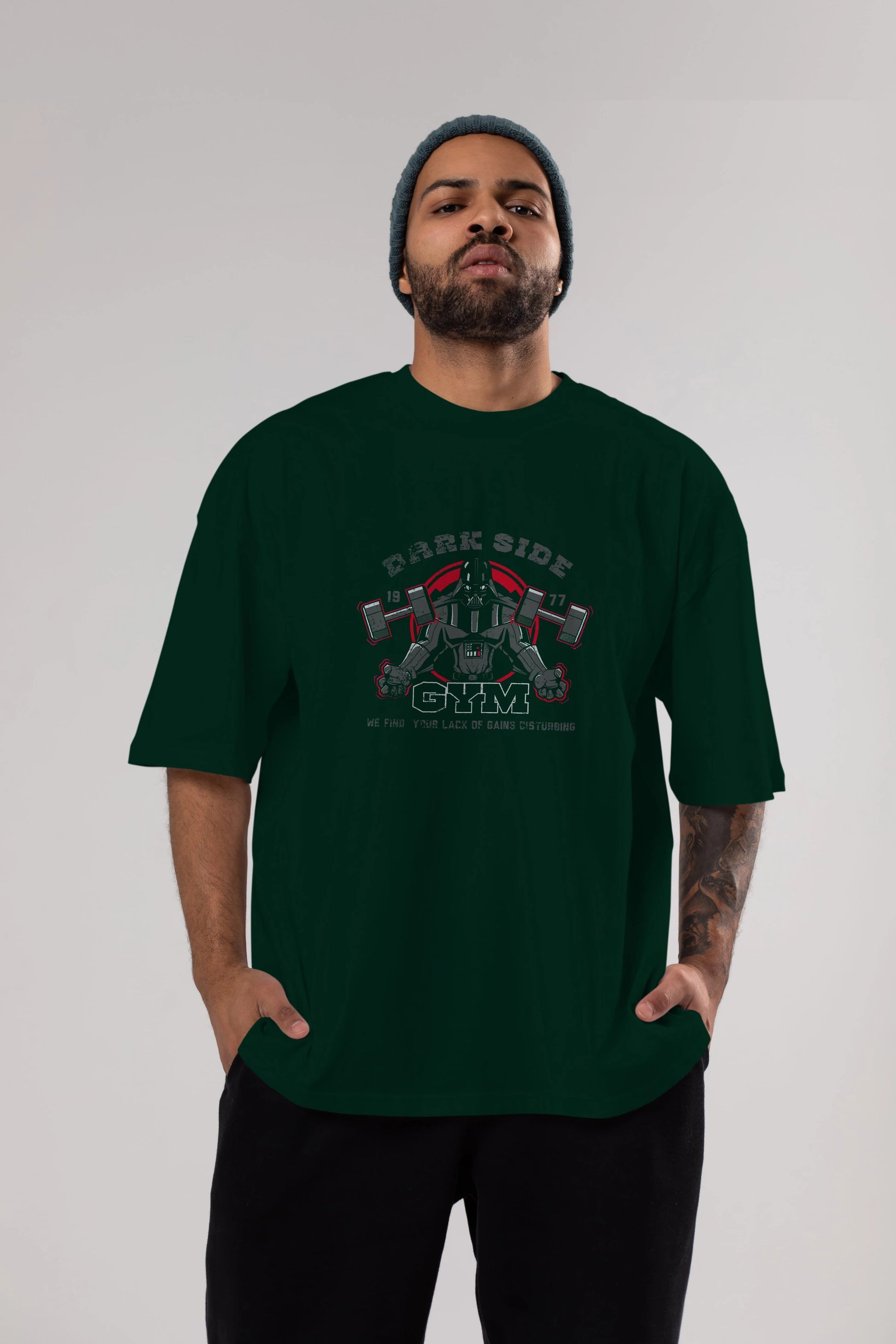 Darth Vader GYM Ön Baskılı Oversize t-shirt Erkek Kadın Unisex %100 Pamuk Bisiklet Yaka tişort