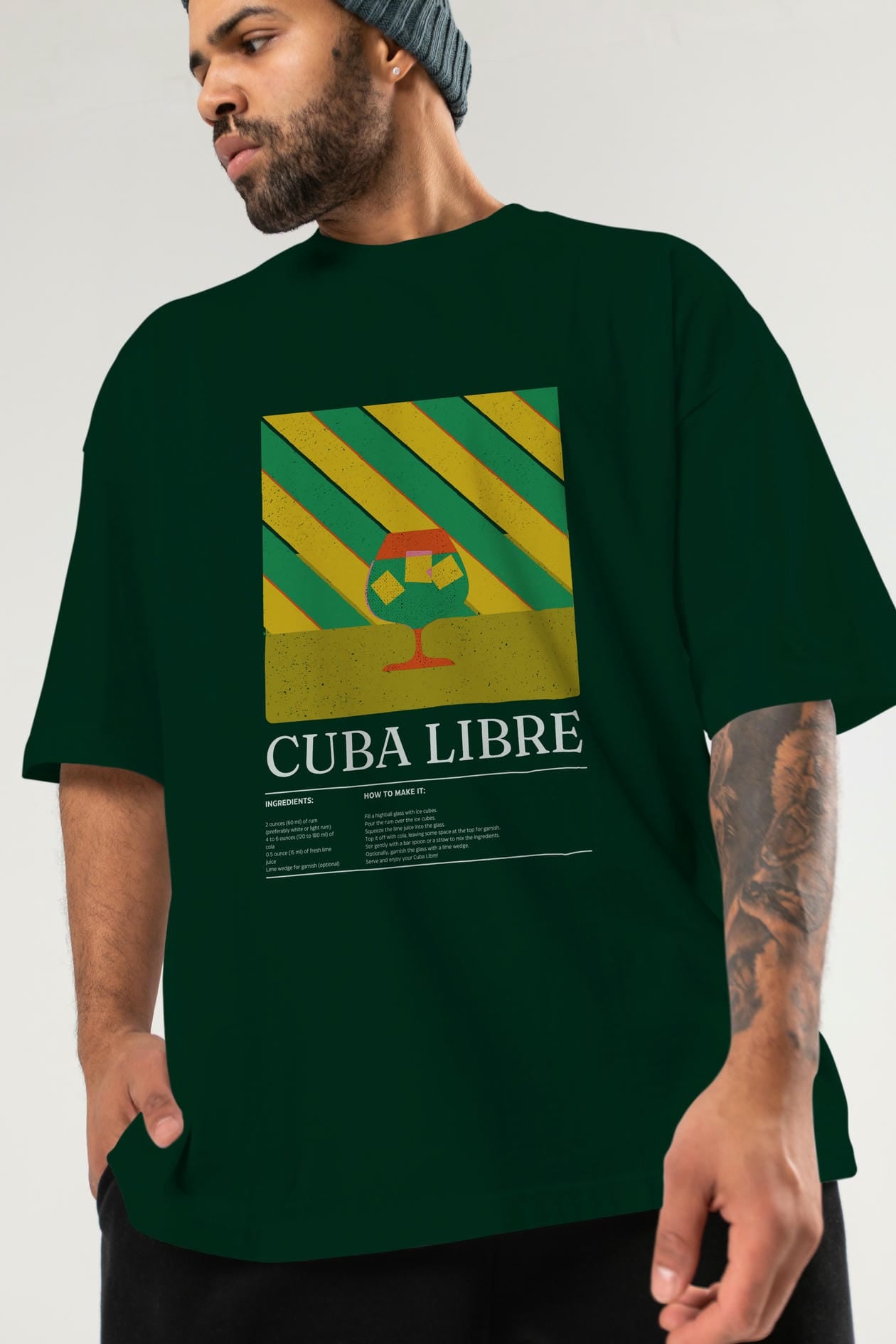 Cuba Libre Kokteyl Ön Baskılı Oversize t-shirt Erkek Kadın %100 Pamuk Bisiklet Yaka tişort