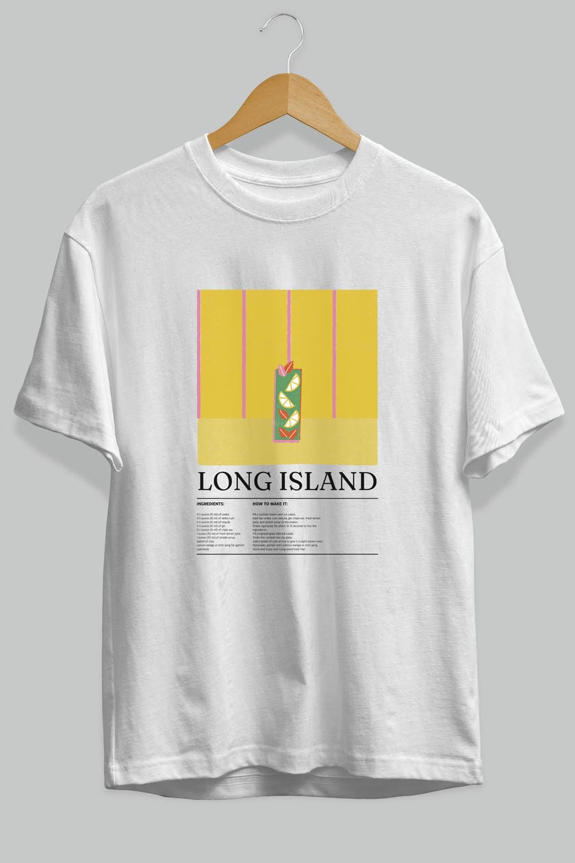 Long Island Kokteyl Ön Baskılı Oversize t-shirt Erkek Kadın %100 Pamuk Bisiklet Yaka tişort