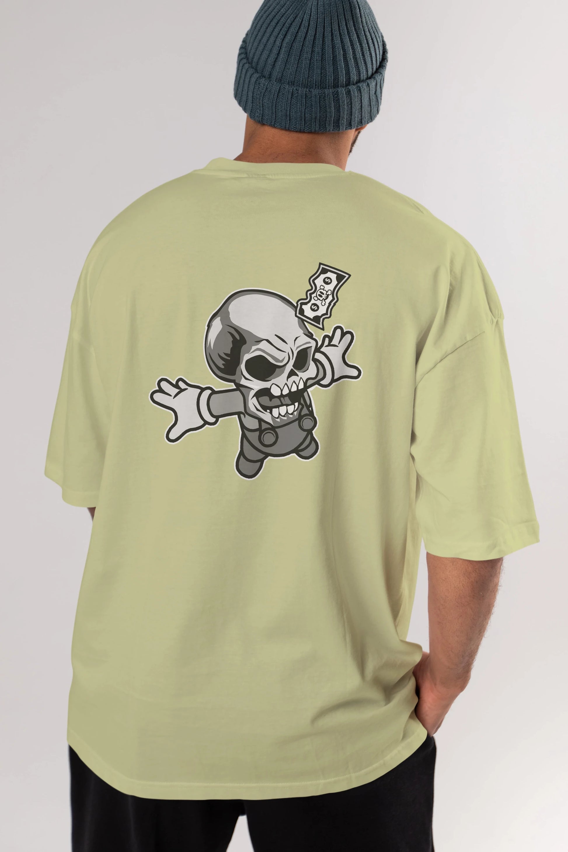 Skull Drowning Arka Baskılı Oversize t-shirt Erkek Kadın Unisex %100 Pamuk tişort