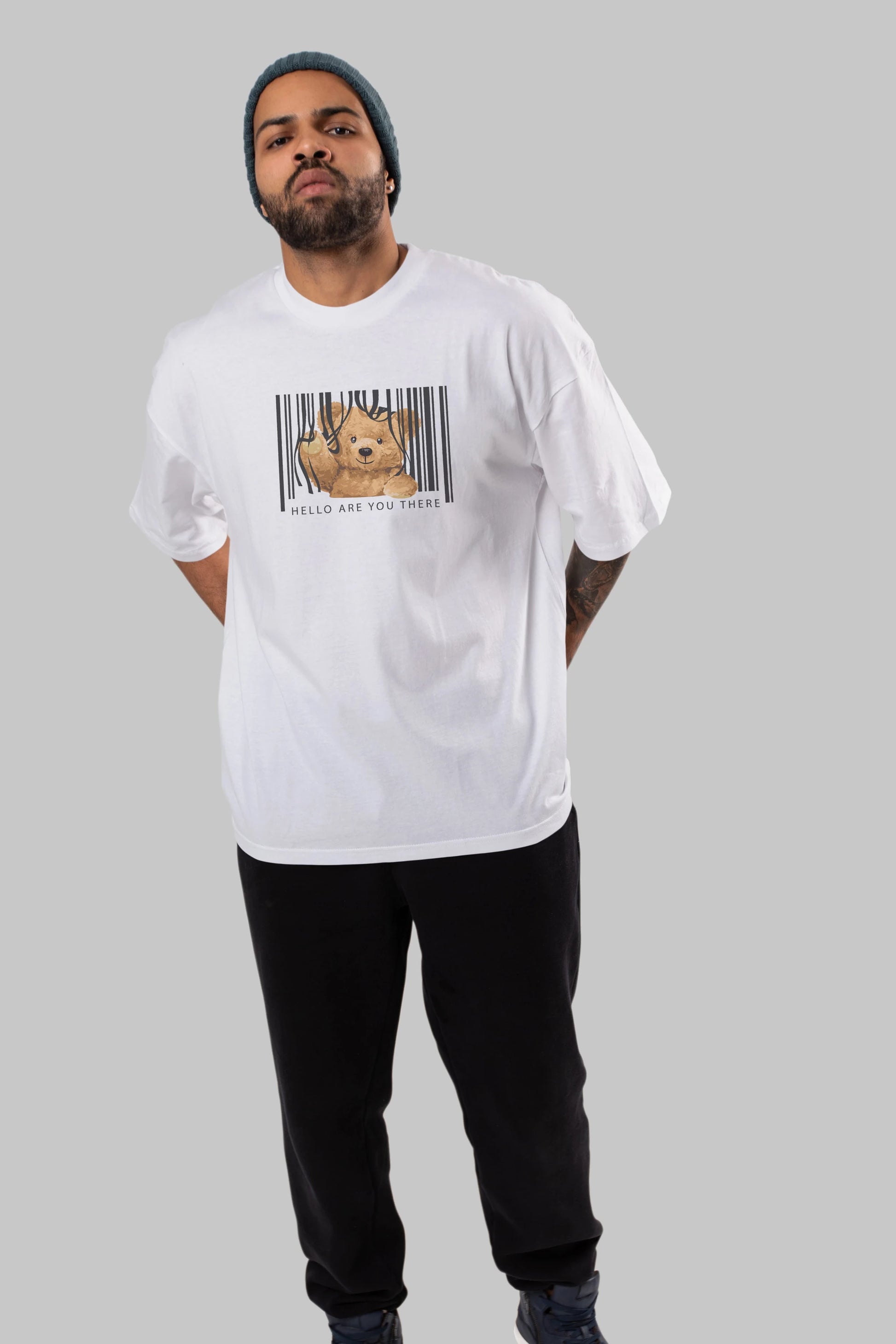 Teddy Bear Hello Ön Baskılı Oversize t-shirt Erkek Kadın Unisex %100 Pamuk
