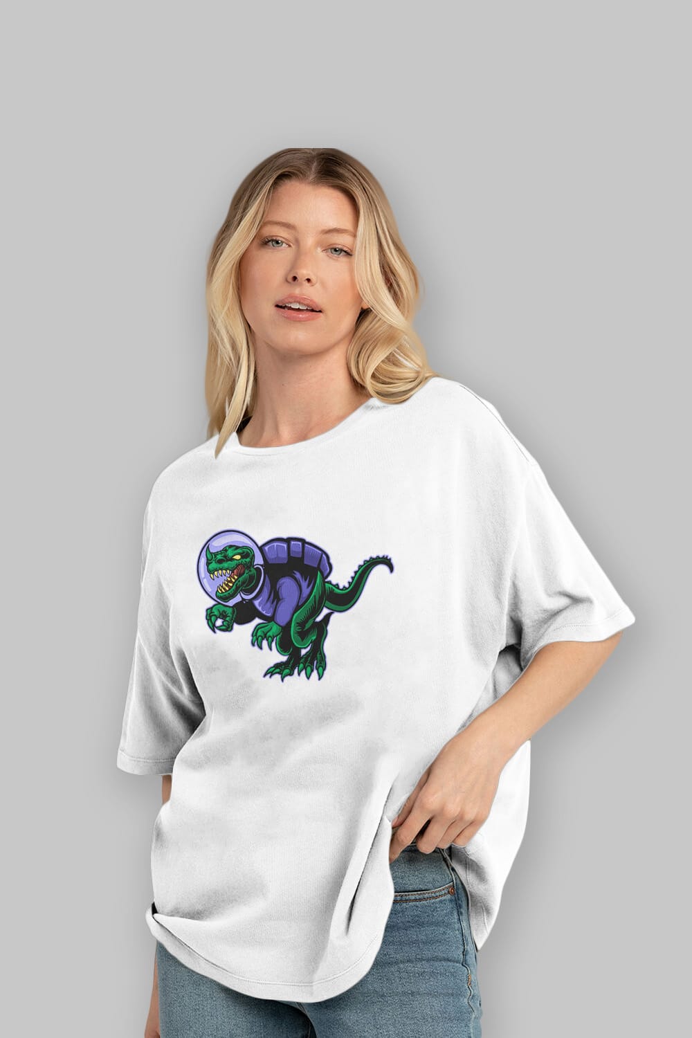 Space Dino Ön Baskılı Oversize t-shirt Erkek Kadın Unisex