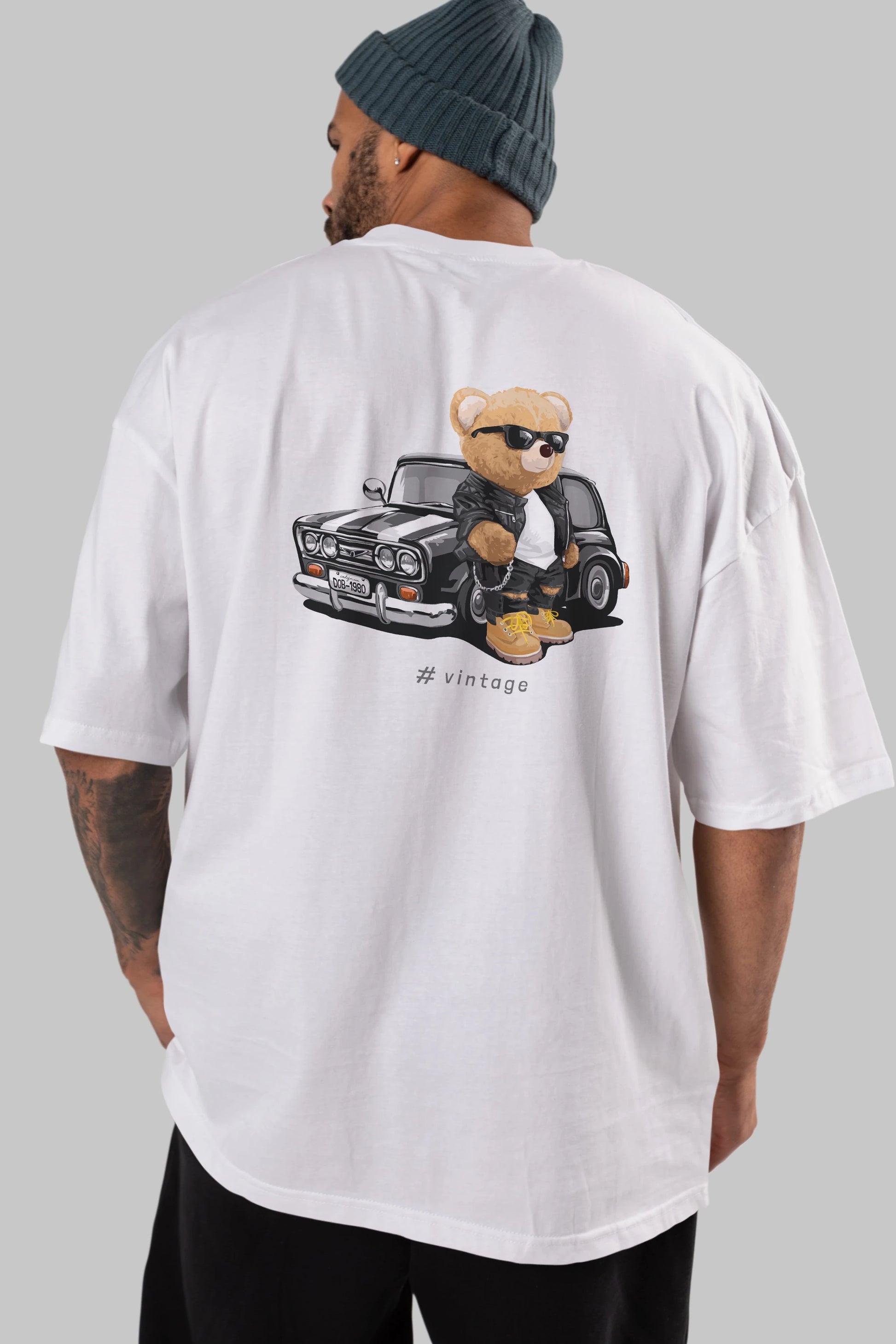 Teddy Bear Vintage Arka Baskılı Oversize t-shirt Erkek Kadın Unisex %100 Pamuk