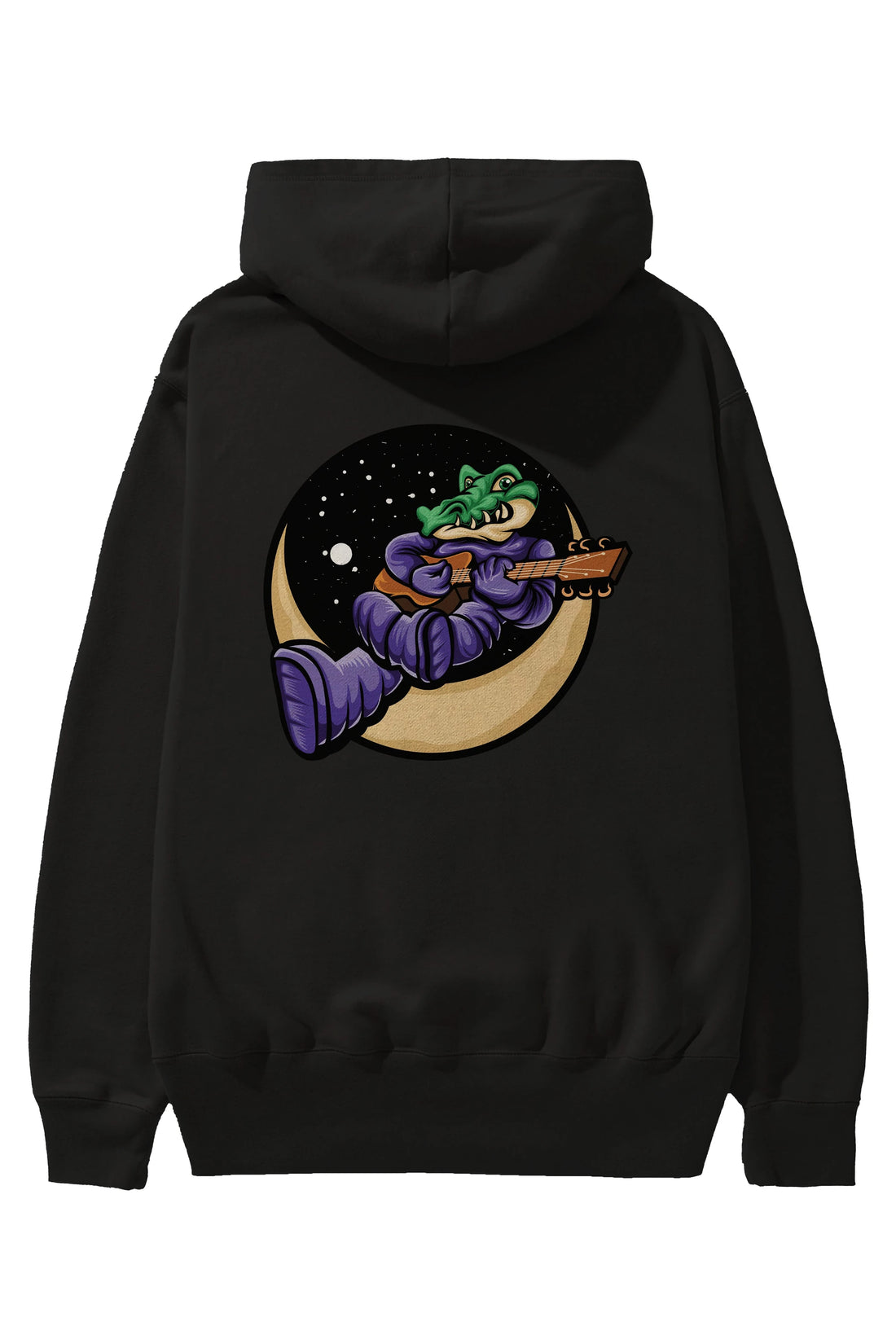 Space Crocodile Arka Baskılı Hoodie Oversize Kapüşonlu Sweatshirt Erkek Kadın Unisex