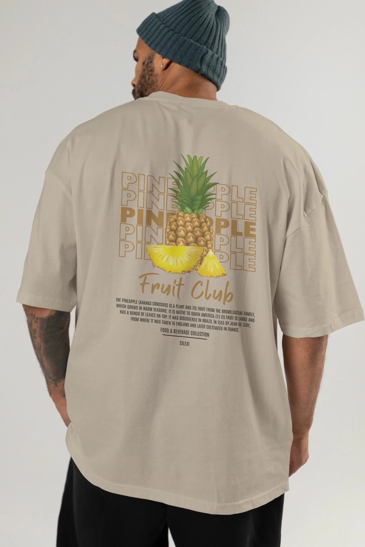 Pineapple Arka Baskılı Oversize t-shirt Erkek Kadın Pamuk Bisiklet Yaka tişort
