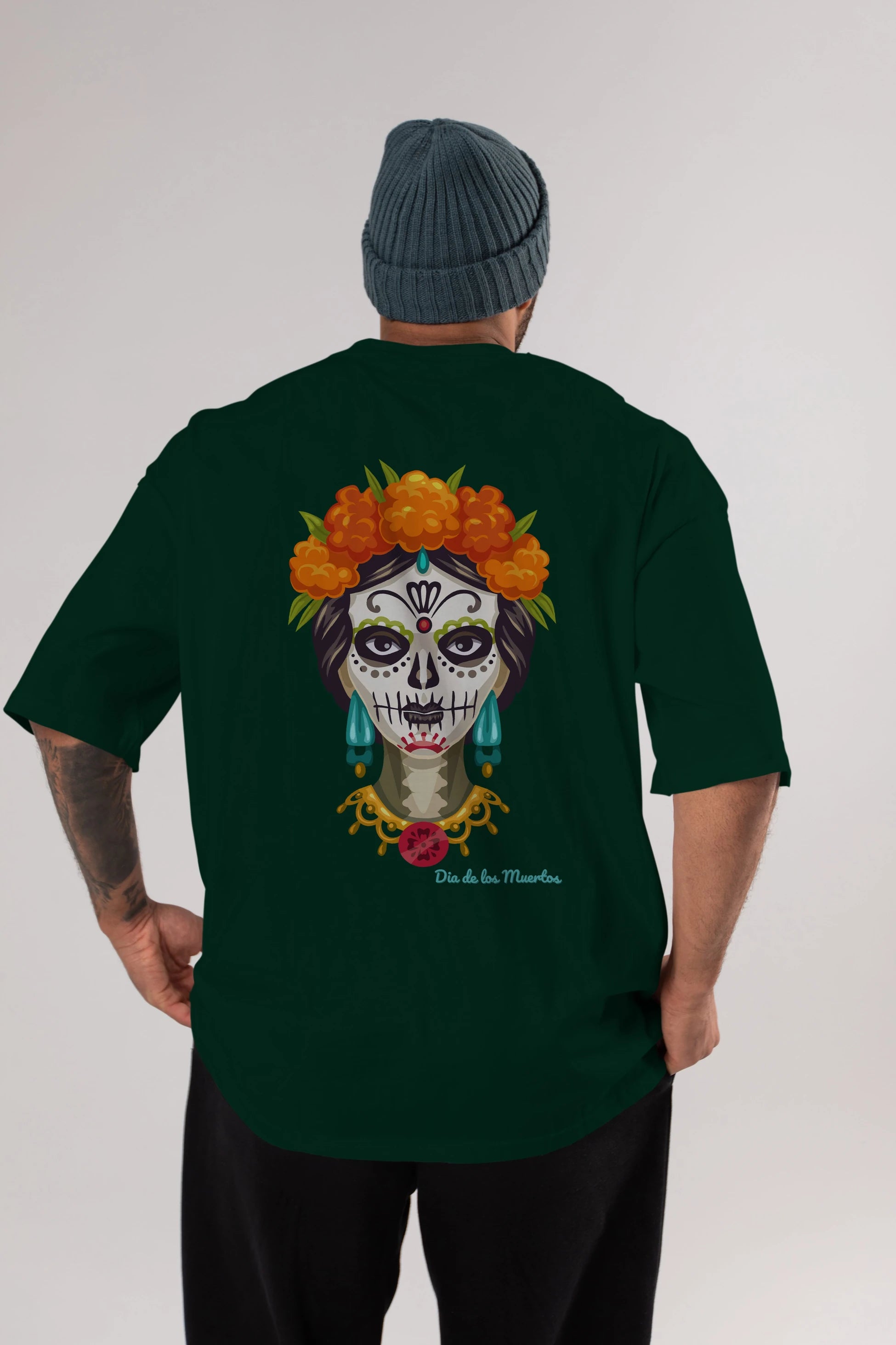 Dia de los Muertos 2 Arka Baskılı Oversize t-shirt Erkek Kadın Unisex