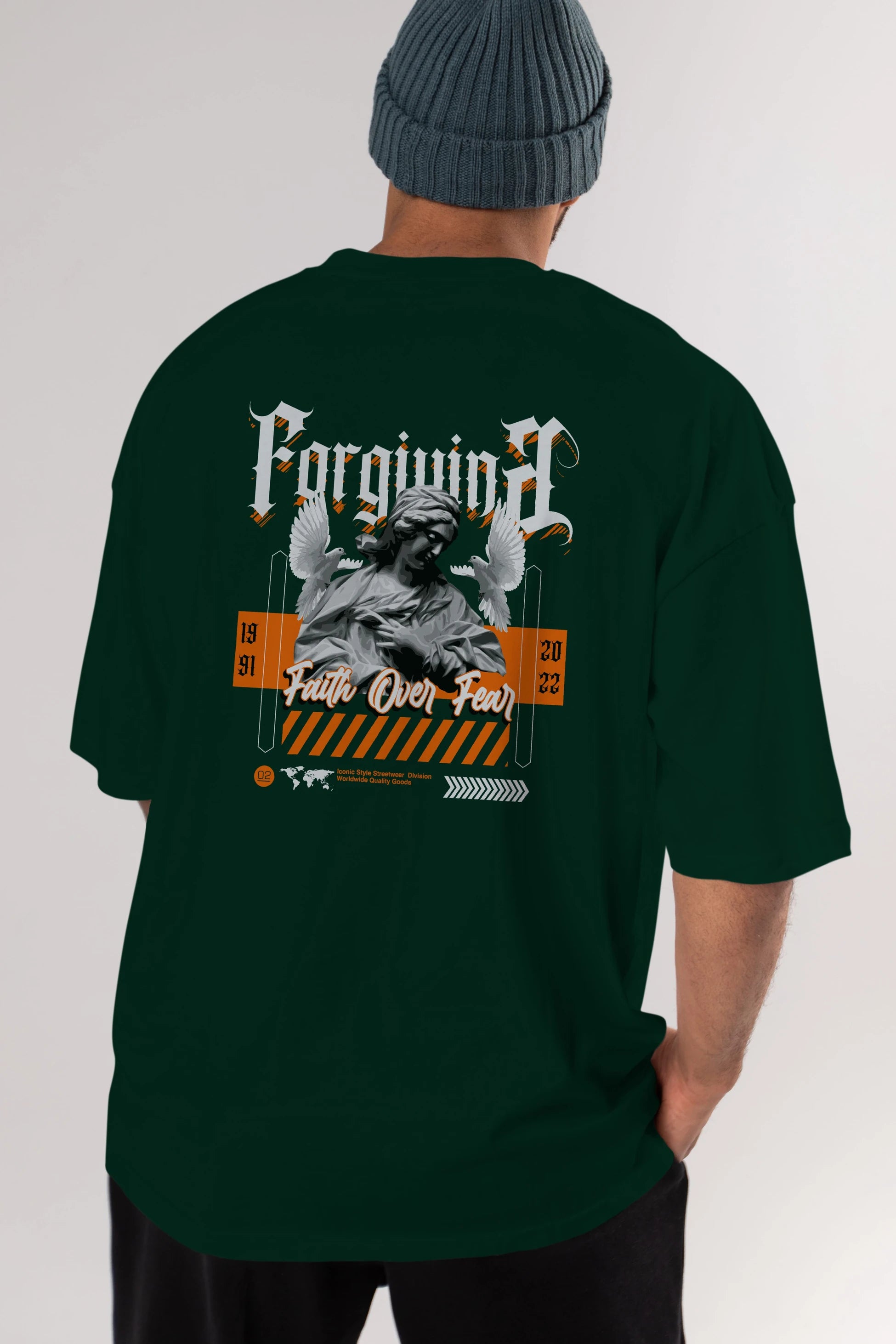 Faith Over Fear 2 Arka Baskılı Oversize t-shirt Erkek Kadın Unisex