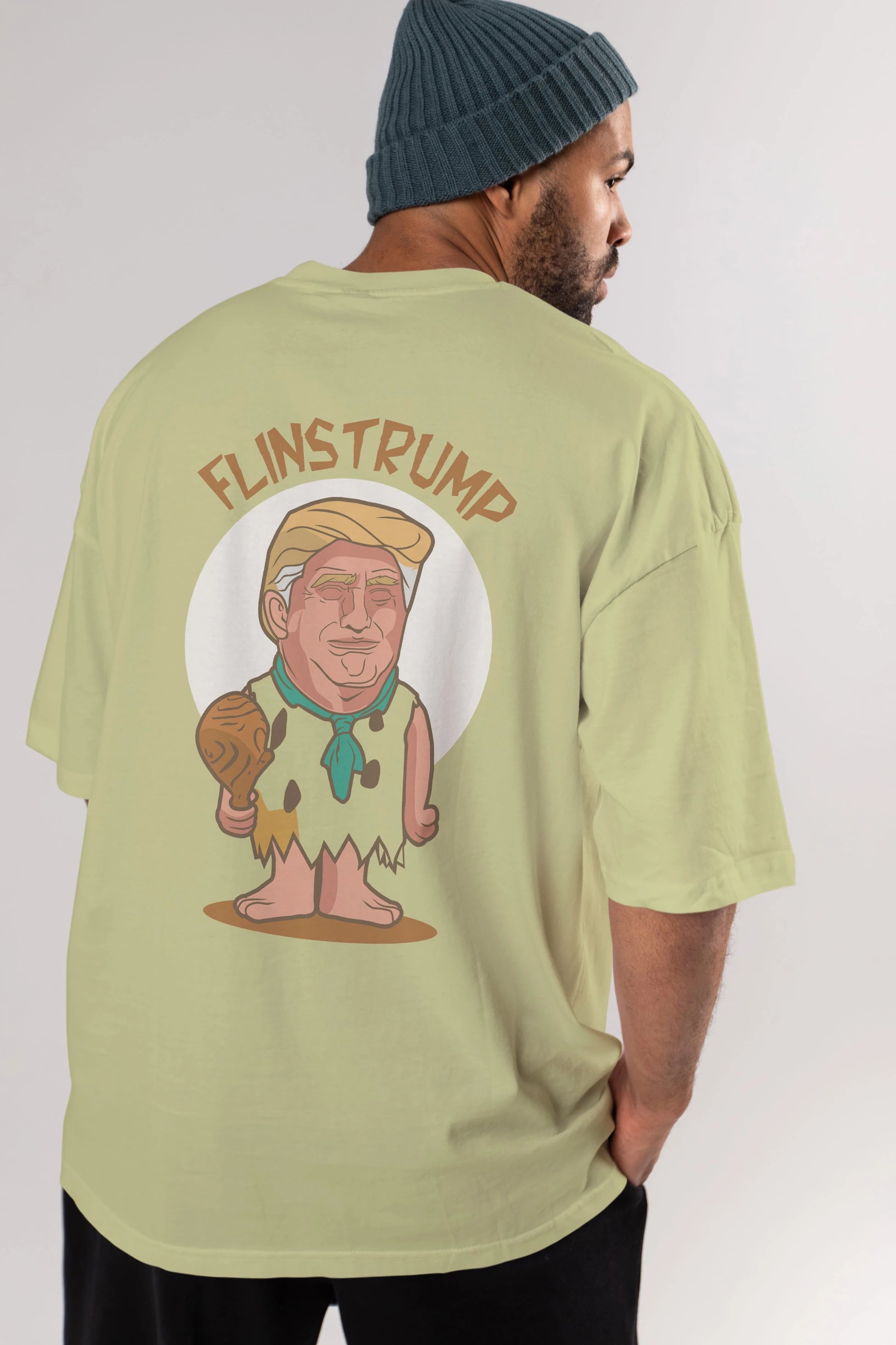 Flinstrump Arka Baskılı Oversize t-shirt Erkek Kadın Unisex %100 Pamuk tişort