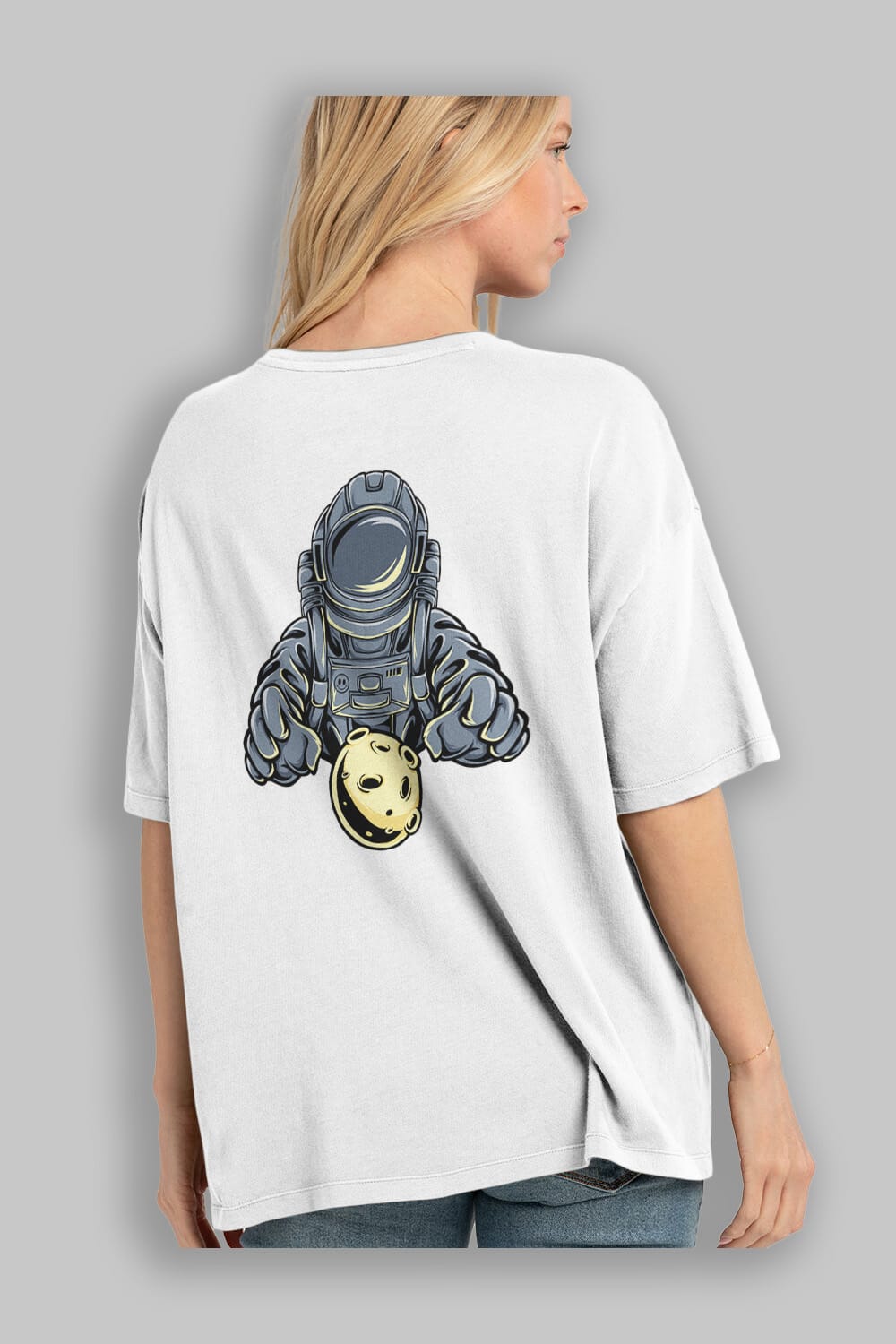 Astromoon sticker Arka Baskılı Oversize t-shirt Erkek Kadın Unisex