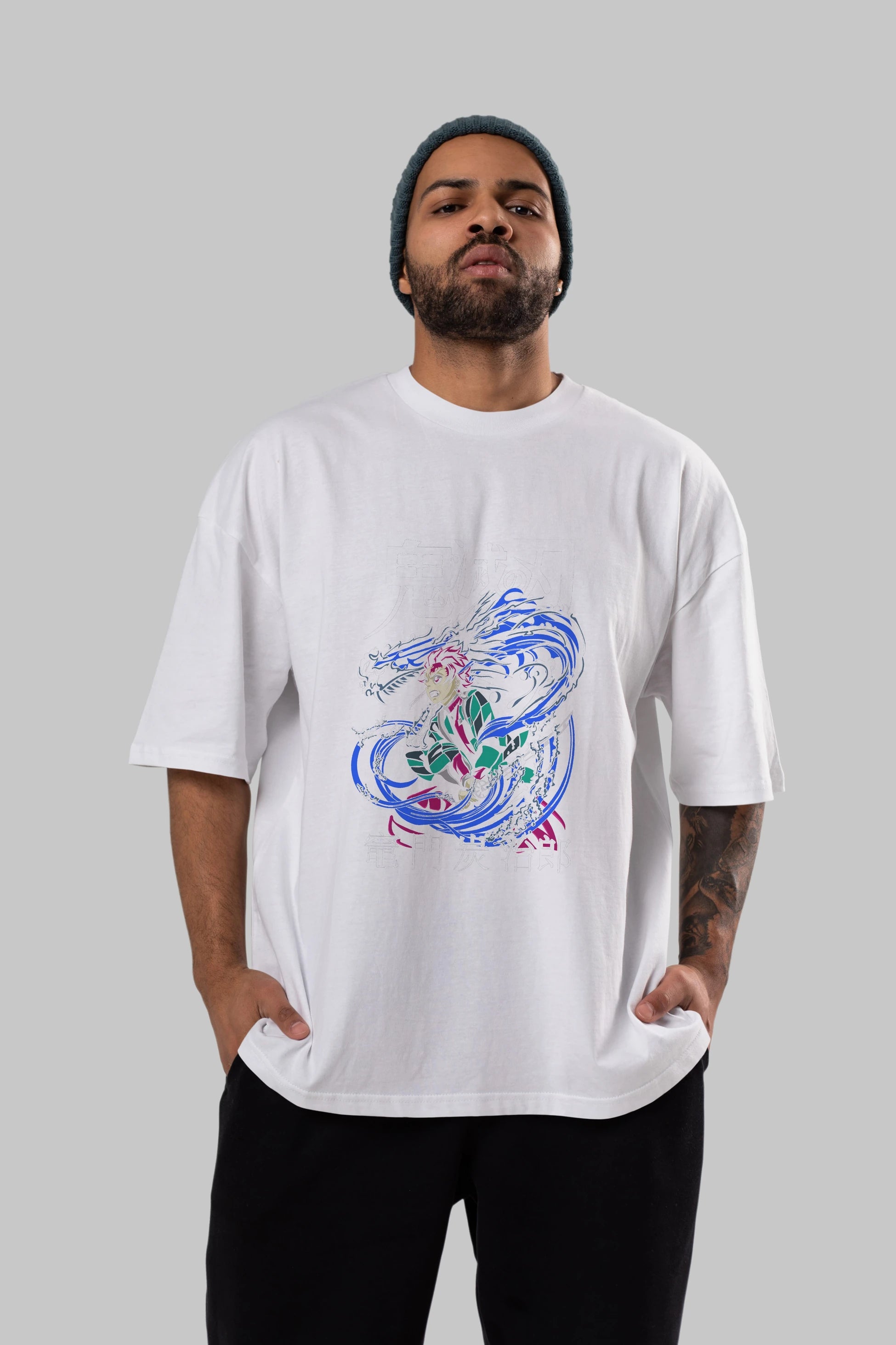 TANJIRO KAMADO 2 Anime Ön Baskılı Oversize t-shirt %100 pamuk Erkek Kadın Unisex