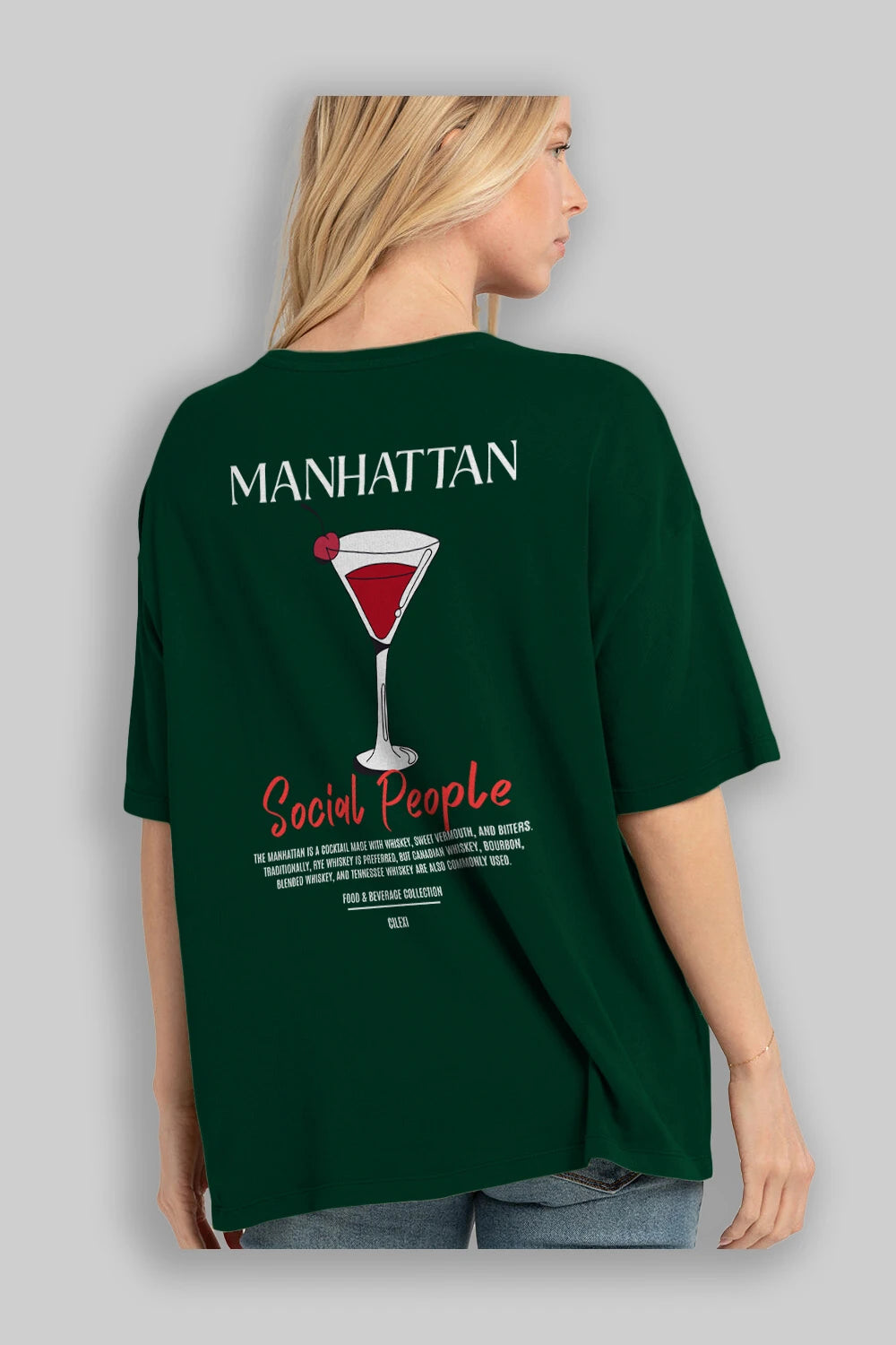 Manhattan Kokteyl Serisi Baskılı Oversize t-shirt Erkek Kadın Unisex %100 Pamuk Bisiklet Yaka tişort