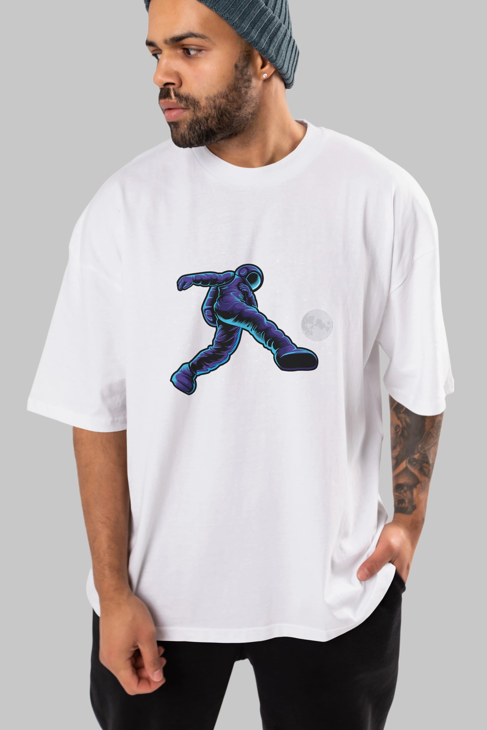 Astroball in Space Ön Baskılı Oversize t-shirt Erkek Kadın Unisex