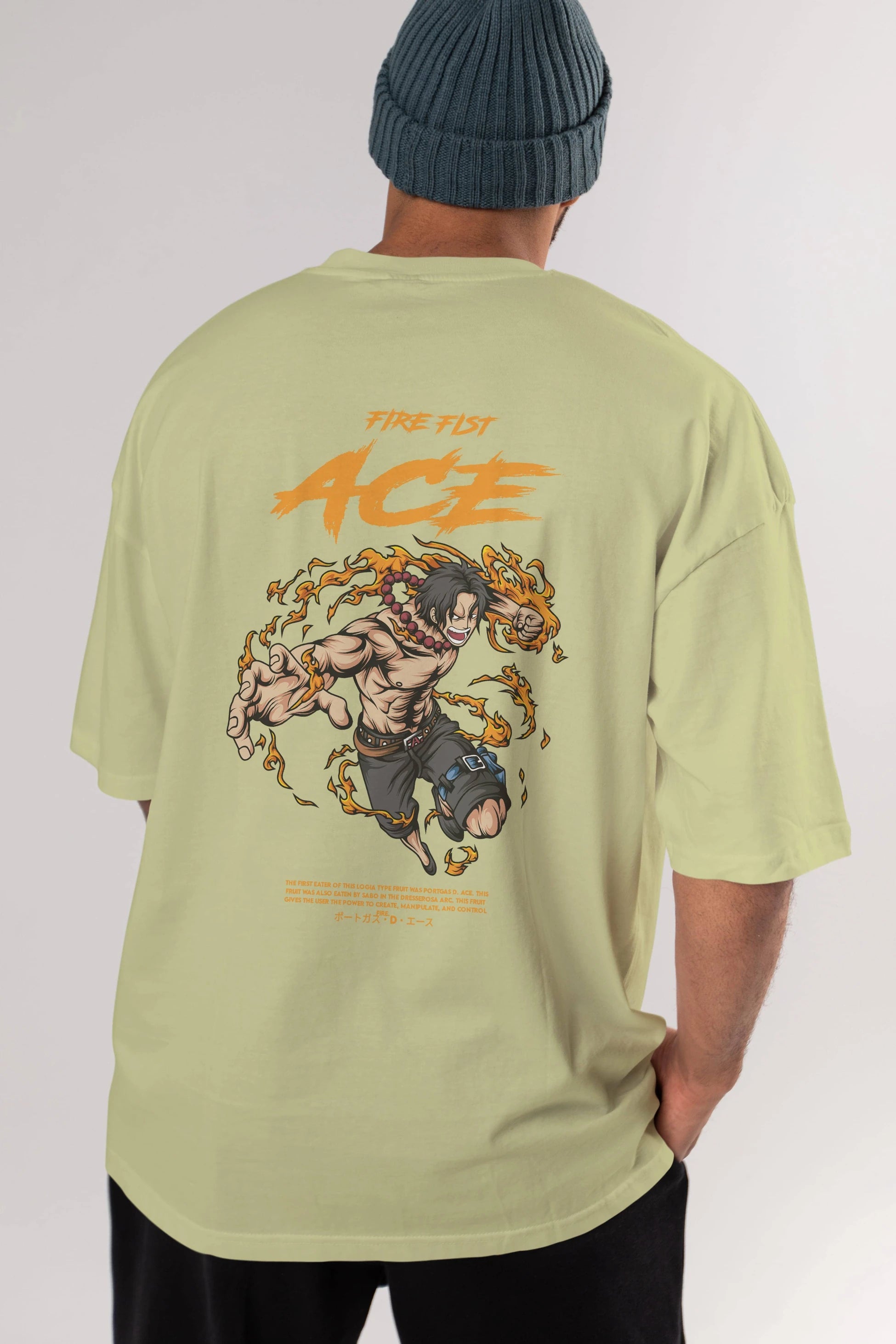 Fire Fist Ace Anime Arka Baskılı Oversize t-shirt Erkek Kadın Unisex