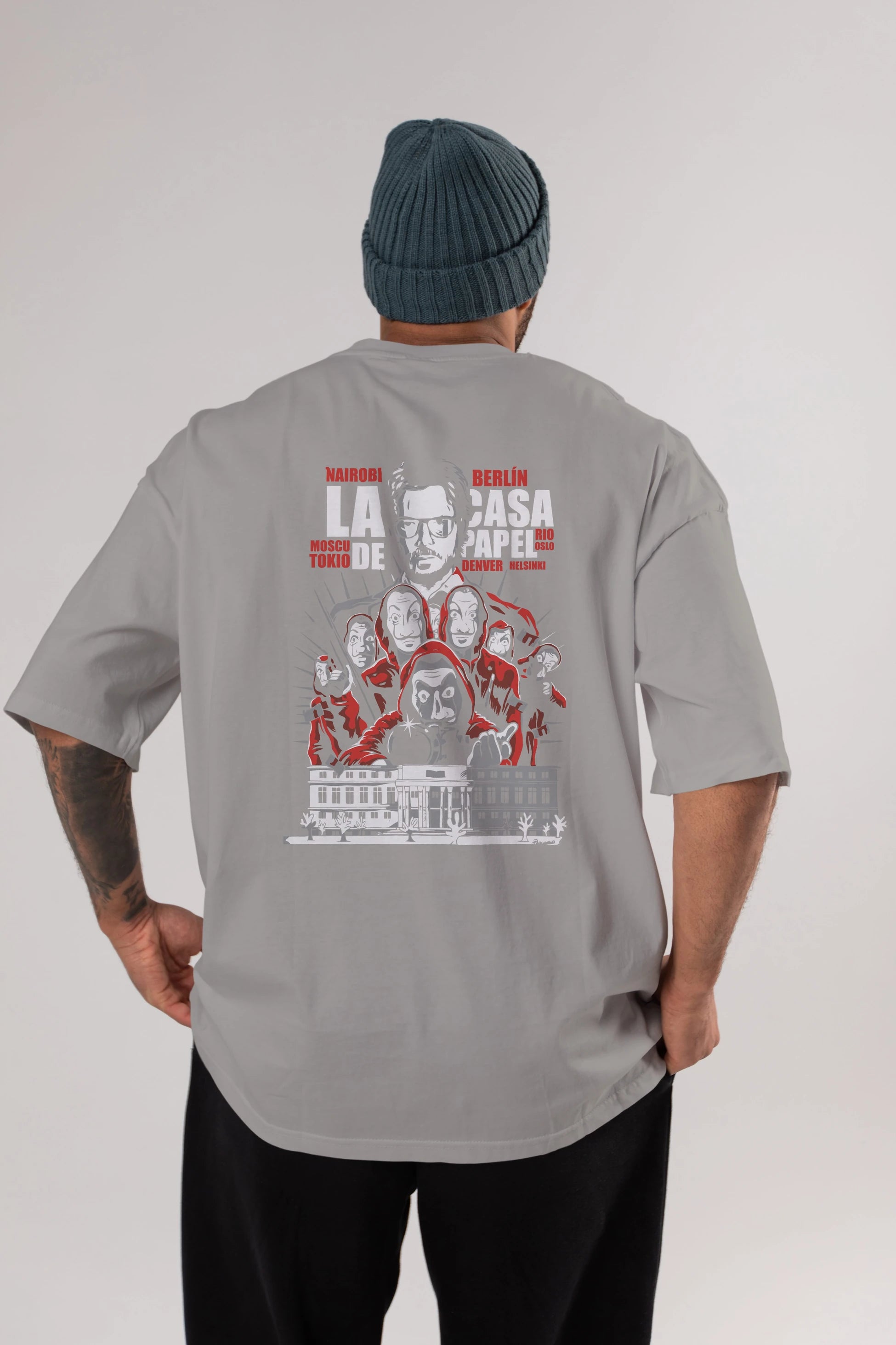 La Casa De Papel (2) Arka Baskılı Oversize t-shirt Erkek Kadın Unisex %100 Pamuk Bisiklet Yaka tişort