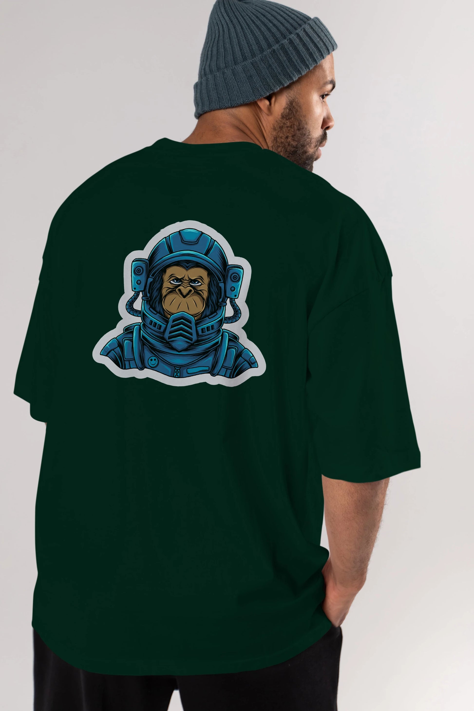 Astromonkey Sticker Arka Baskılı Oversize t-shirt Erkek Kadın Unisex