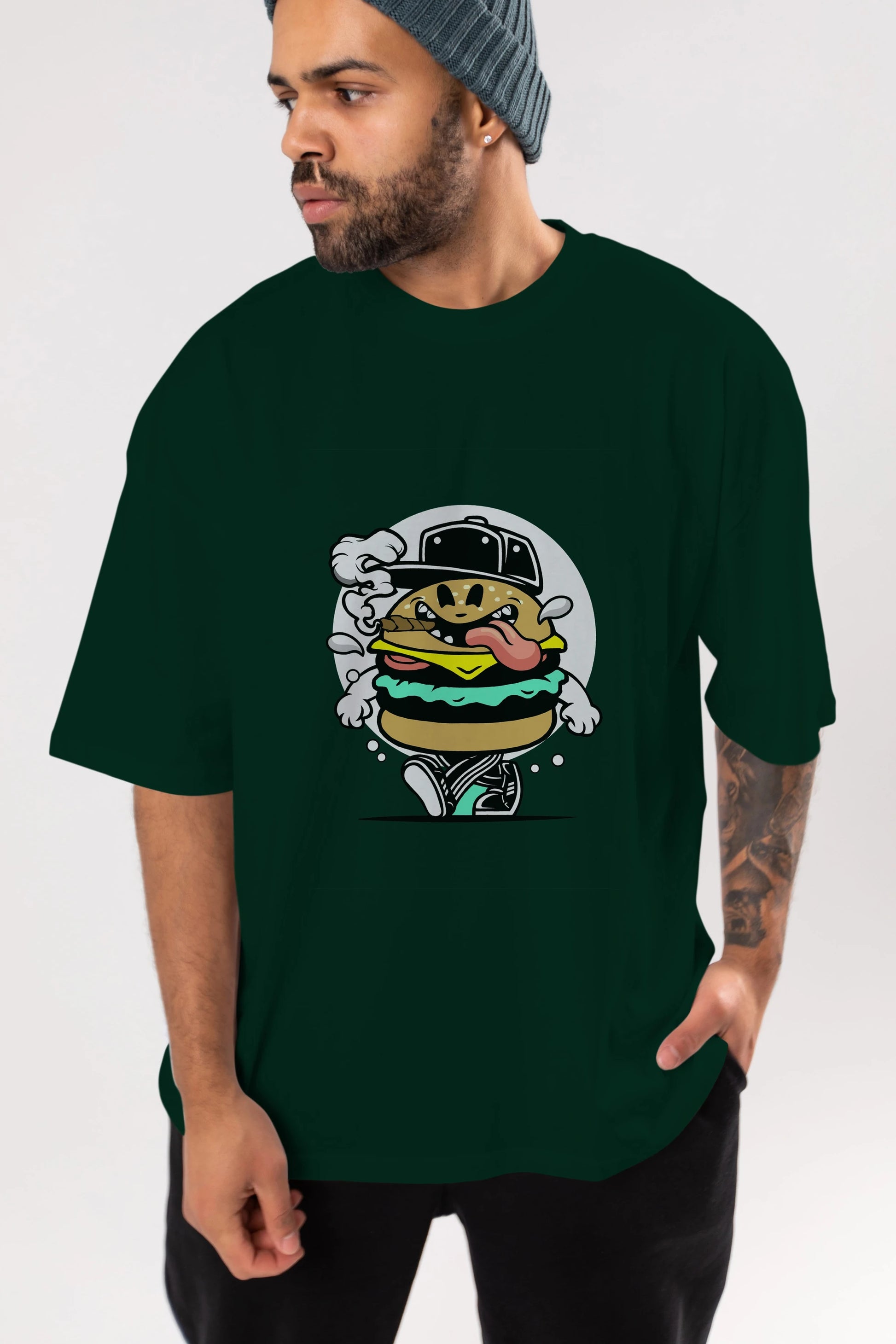 Burger Guy Ön Baskılı Oversize t-shirt Erkek Kadın Unisex %100 Pamuk tişort