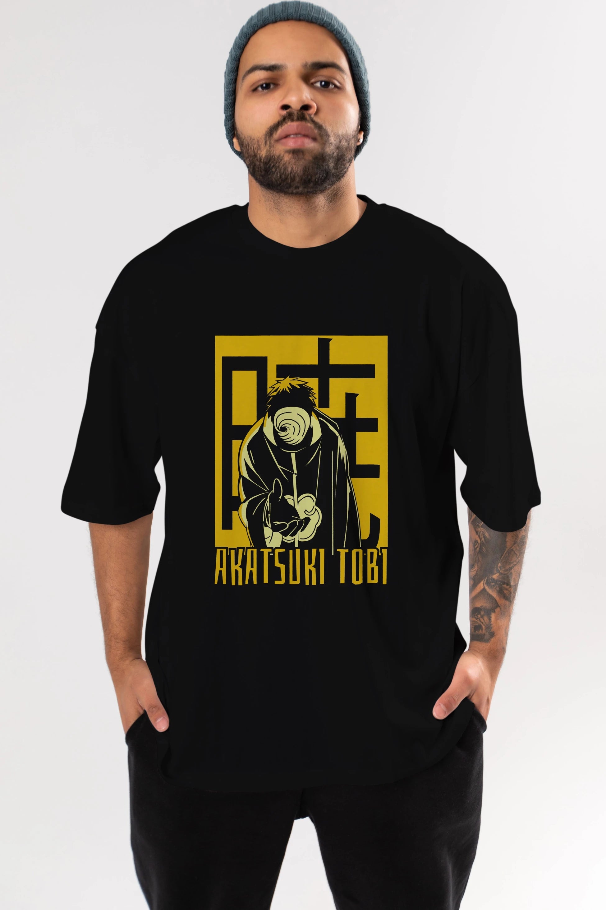 AKATSUKI OBITO NARUTO Anime Ön Baskılı Oversize t-shirt %100 pamuk Erkek Kadın Unisex