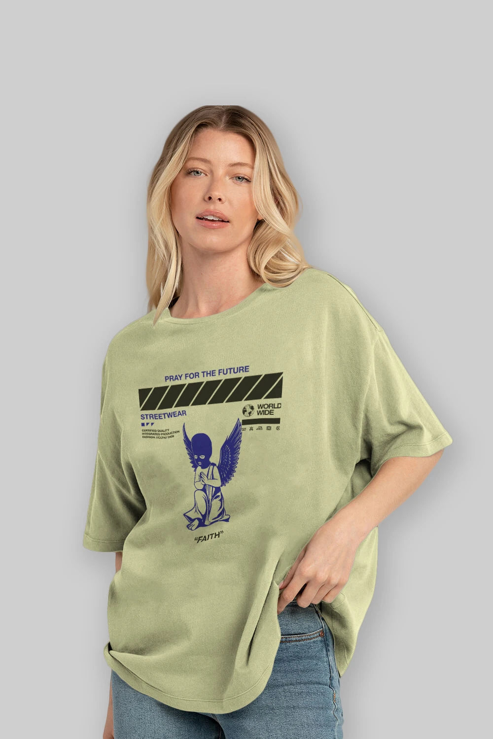 Pray for The Future Ön Baskılı Oversize t-shirt Erkek Kadın Unisex